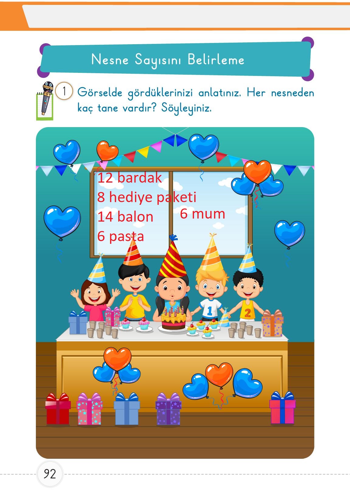 1. Sınıf Meb Yayınları Matematik Ders Kitabı Sayfa 92 Cevapları