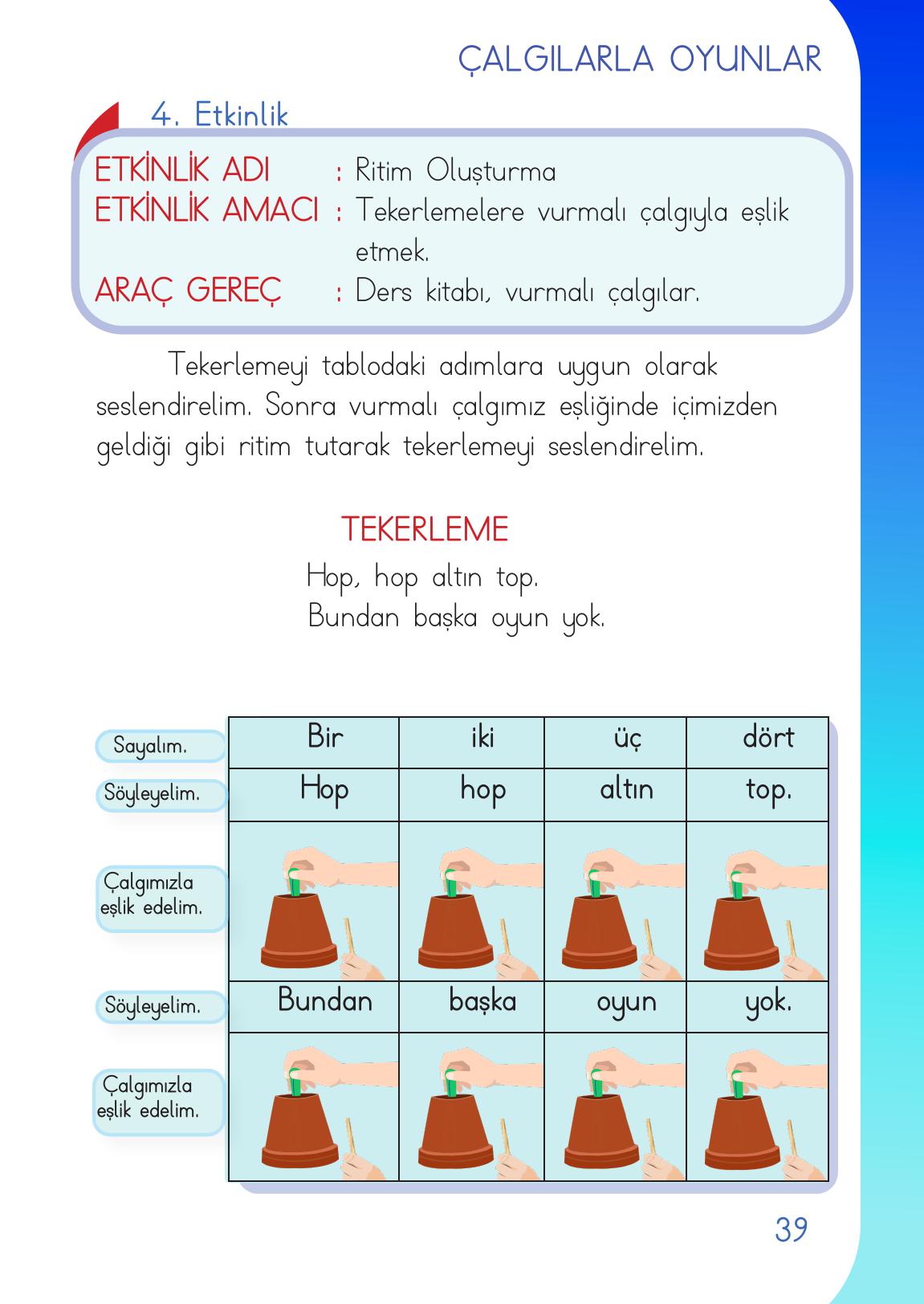 1. Sınıf Meb Yayınları Müzik Ders Kitabı Sayfa 39 Cevapları