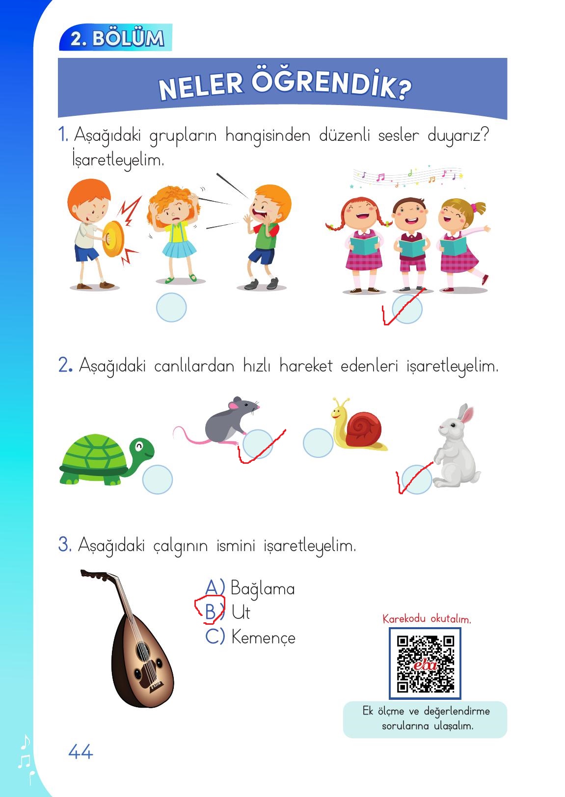 1. Sınıf Meb Yayınları Müzik Ders Kitabı Sayfa 44 Cevapları