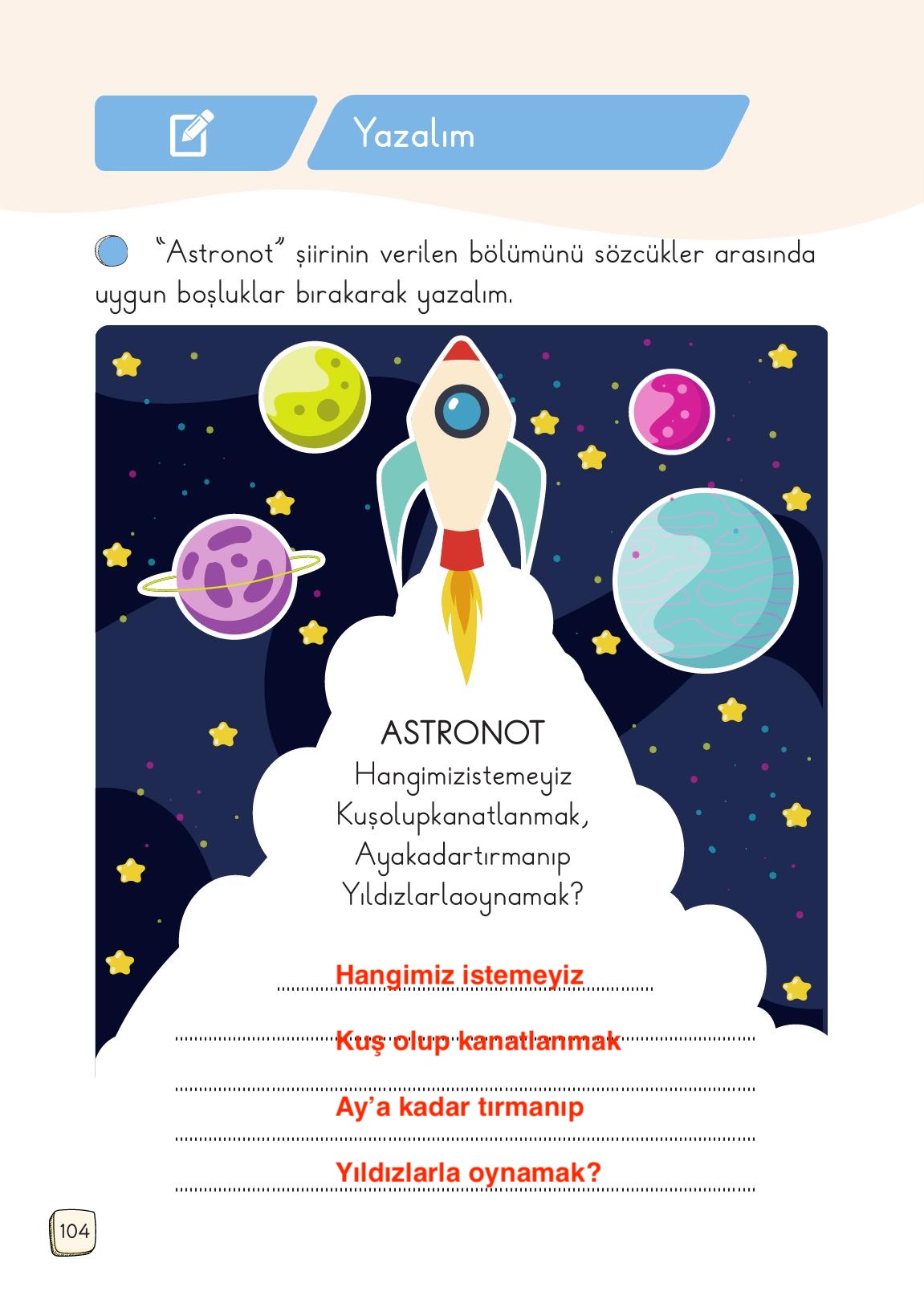1. Sınıf Meb Yayınları Türkçe Ders Kitabı Sayfa 104 Cevapları