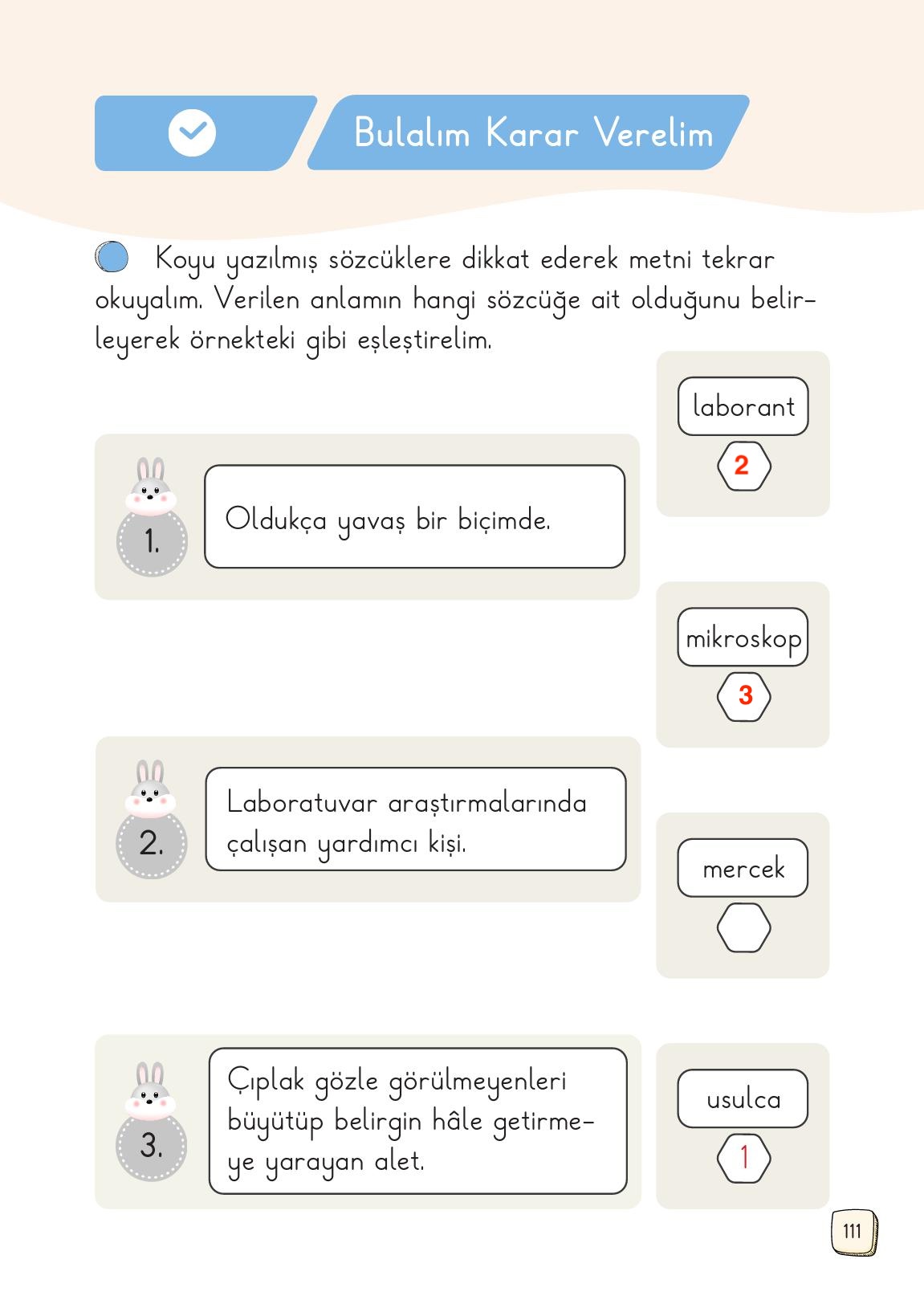1. Sınıf Meb Yayınları Türkçe Ders Kitabı Sayfa 111 Cevapları