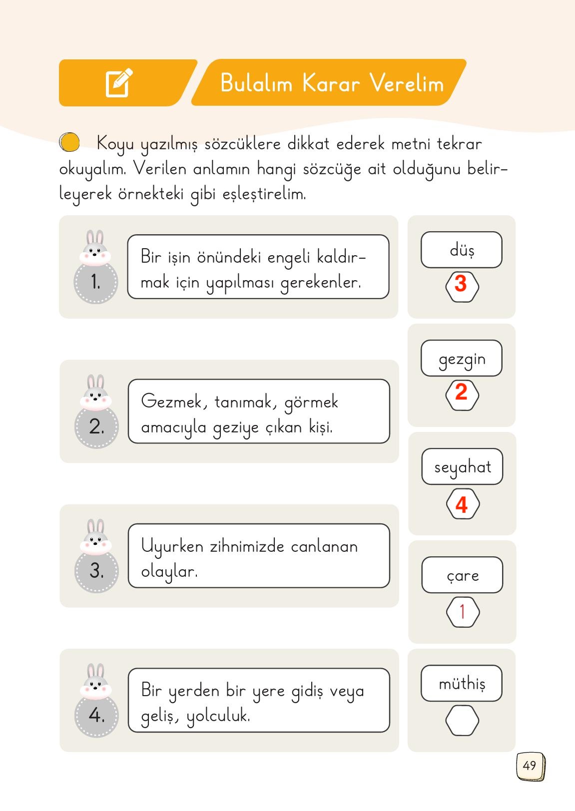 1. Sınıf Meb Yayınları Türkçe Ders Kitabı Sayfa 49 Cevapları