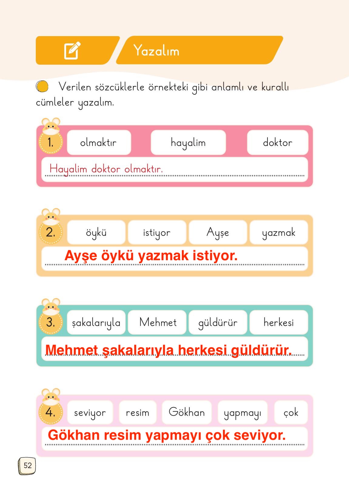1. Sınıf Meb Yayınları Türkçe Ders Kitabı Sayfa 52 Cevapları