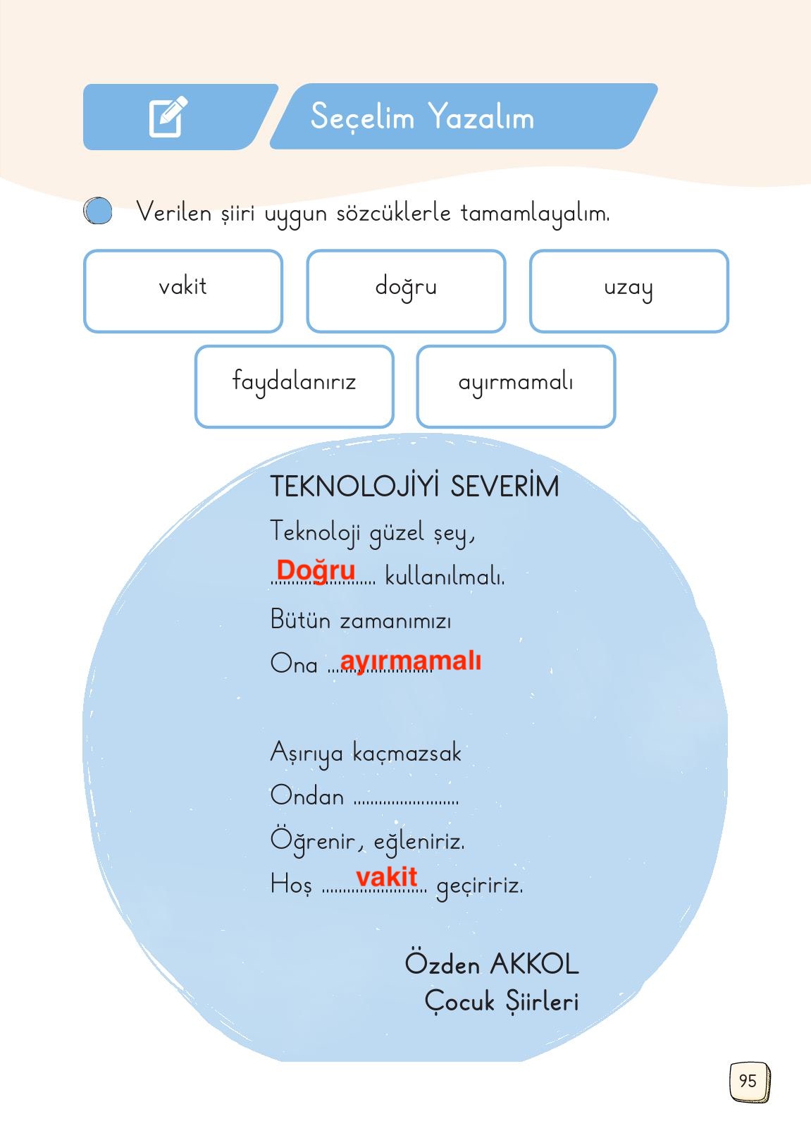 1. Sınıf Meb Yayınları Türkçe Ders Kitabı Sayfa 95 Cevapları 1. Sınıf Meb Yayınları Türkçe Ders Kitabı Sayfa 95 Cevapları