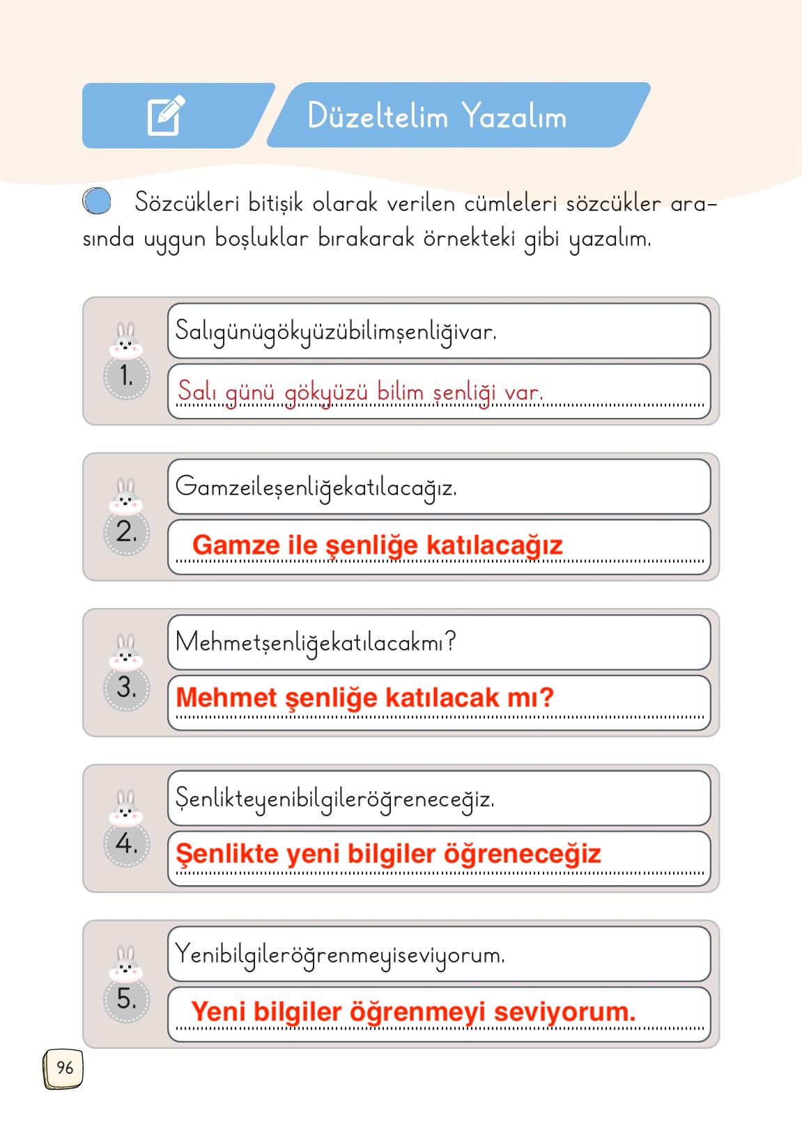 1. Sınıf Meb Yayınları Türkçe Ders Kitabı Sayfa 96 Cevapları