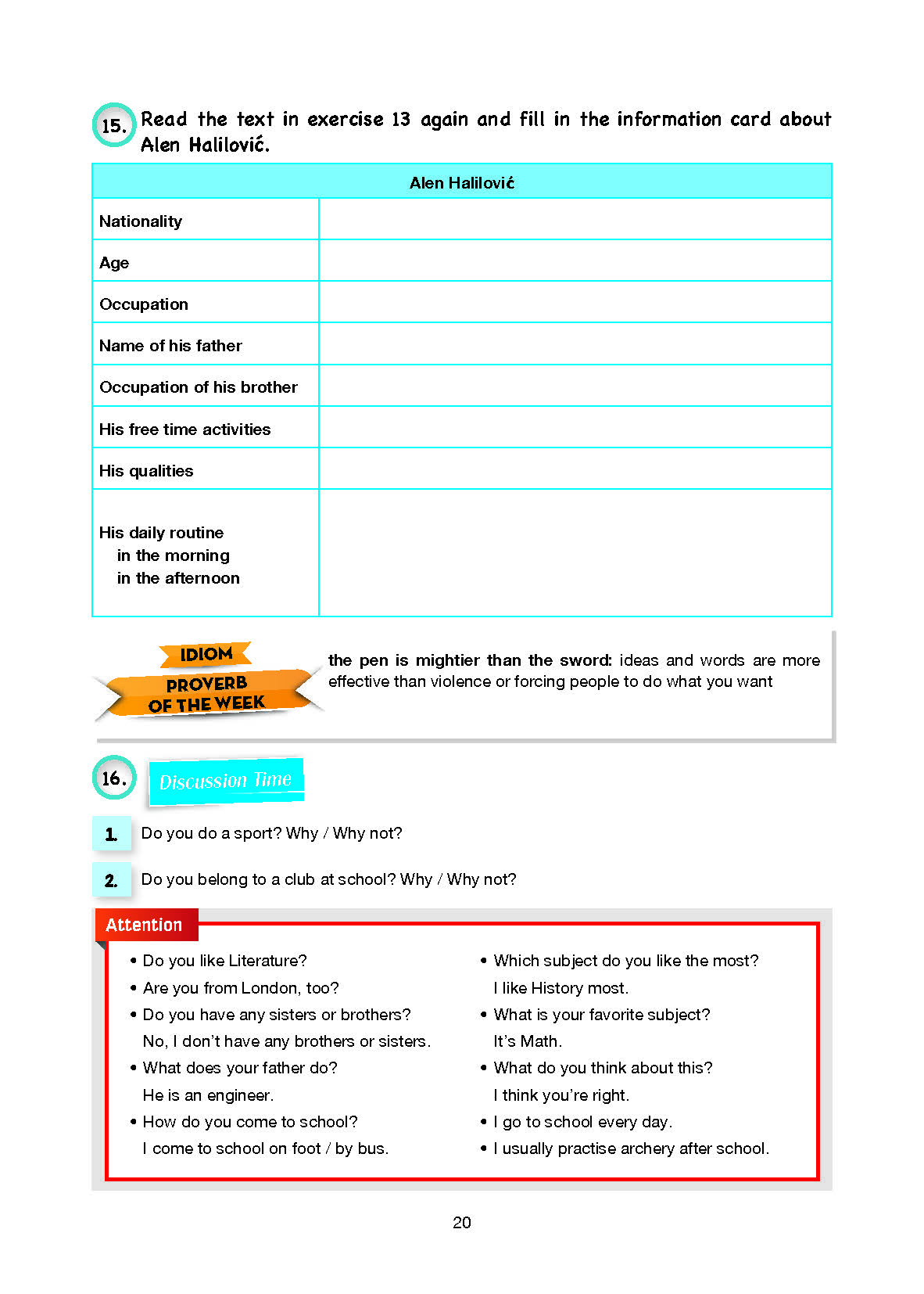 10. Sınıf Cem Yayınları İngilizce Ders Kitabı Sayfa 20 Cevapları