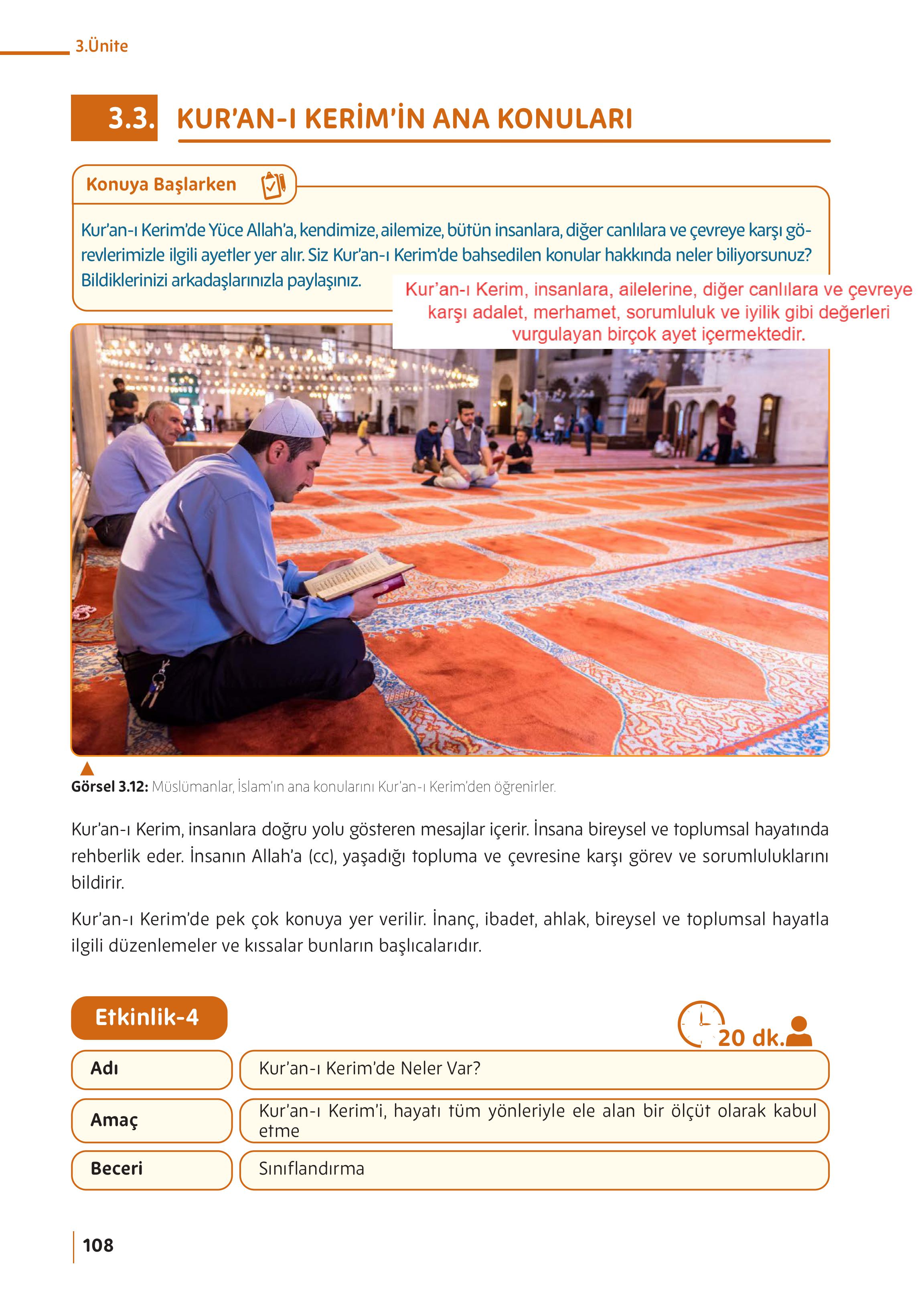 5. Sınıf Meb Yayınları Din Kültürü Ve Ahlak Bilgisi Ders Kitabı Sayfa 108 Cevapları