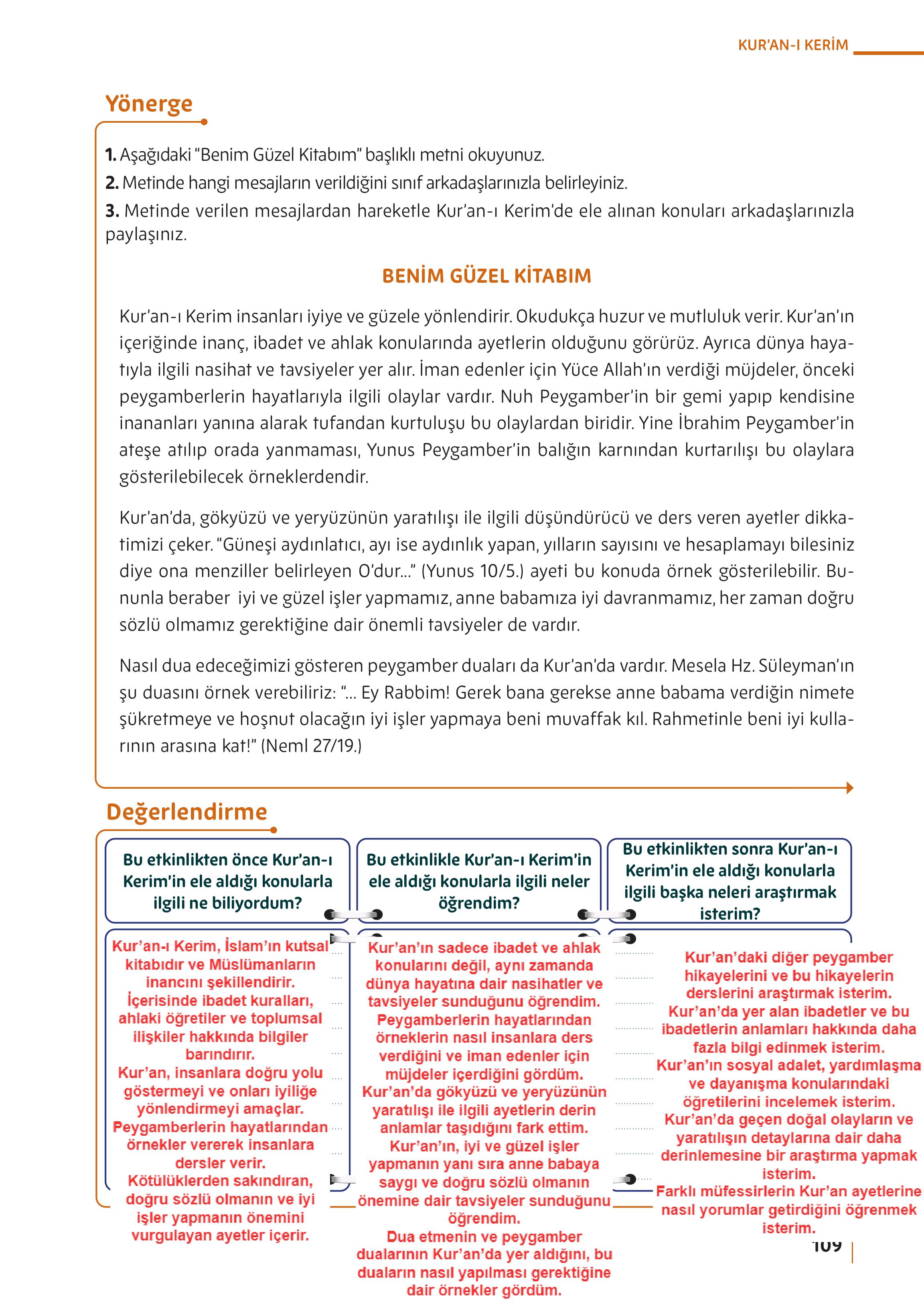 5. Sınıf Meb Yayınları Din Kültürü Ve Ahlak Bilgisi Ders Kitabı Sayfa 109 Cevapları