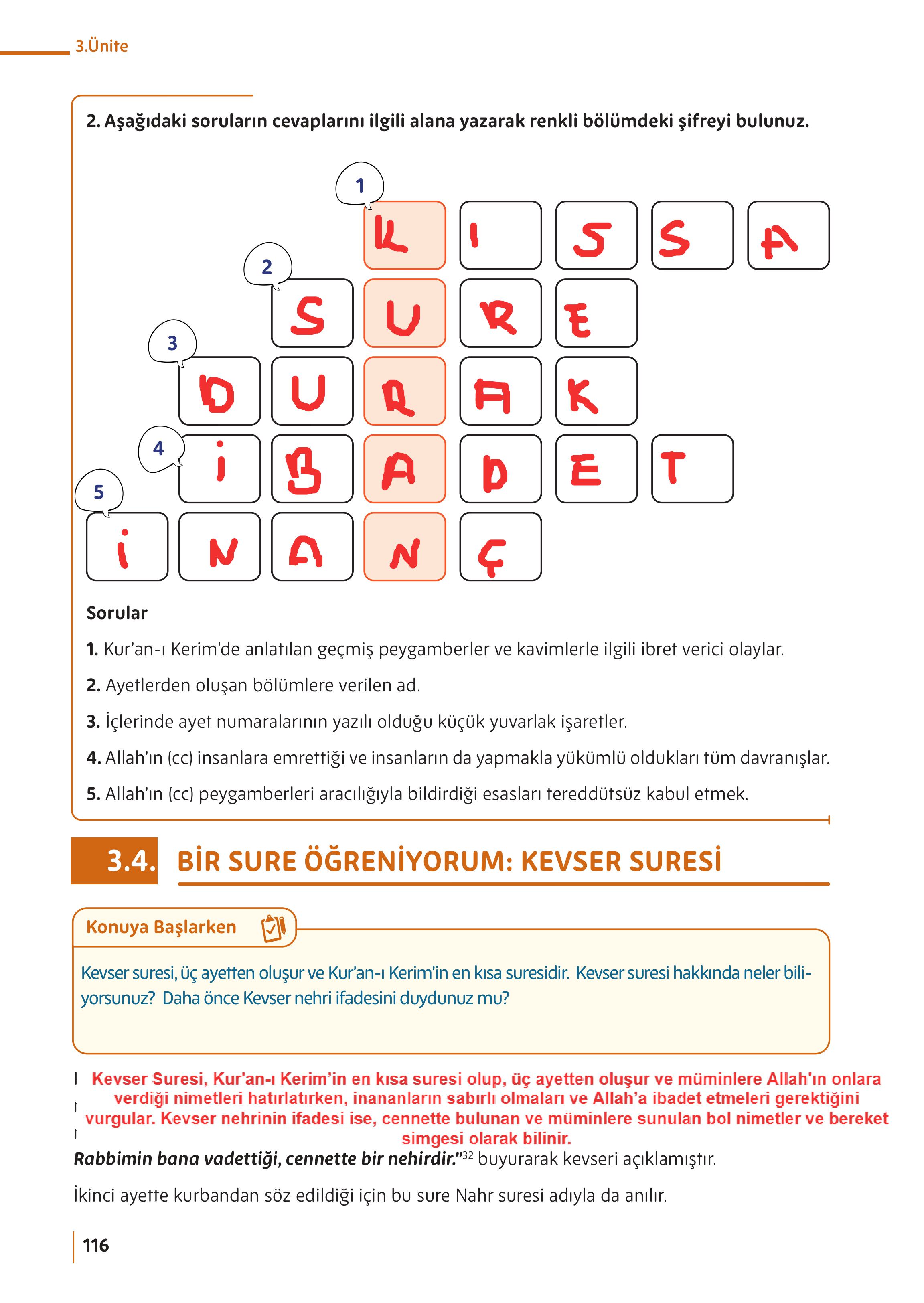 5. Sınıf Meb Yayınları Din Kültürü Ve Ahlak Bilgisi Ders Kitabı Sayfa 116 Cevapları