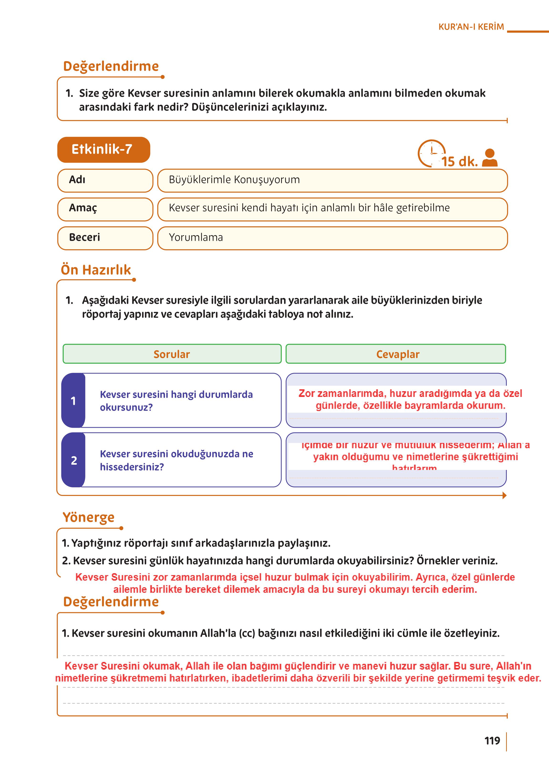 5. Sınıf Meb Yayınları Din Kültürü Ve Ahlak Bilgisi Ders Kitabı Sayfa 119 Cevapları