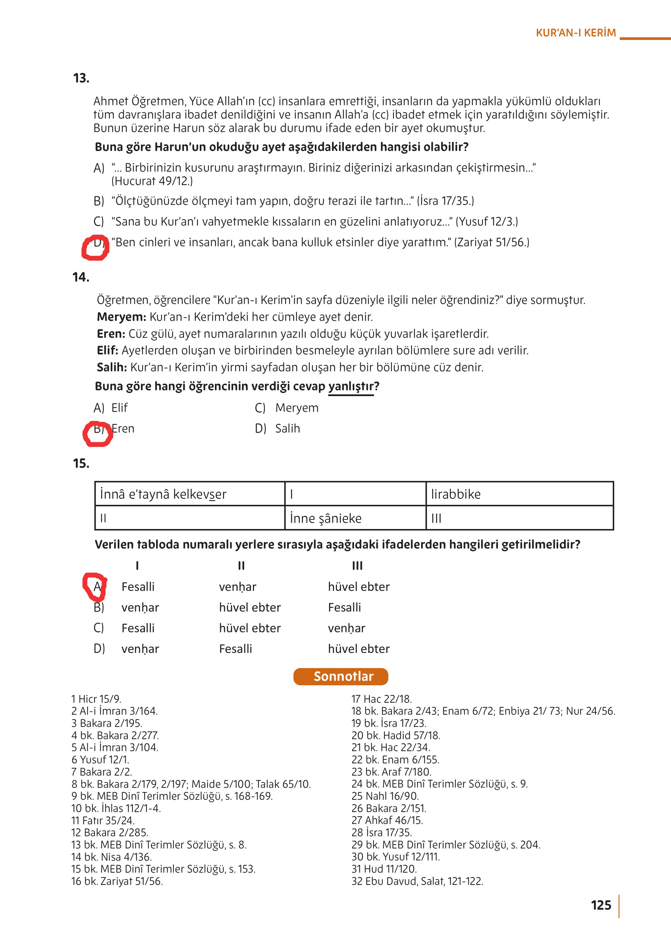 5. Sınıf Meb Yayınları Din Kültürü Ve Ahlak Bilgisi Ders Kitabı Sayfa 125 Cevapları
