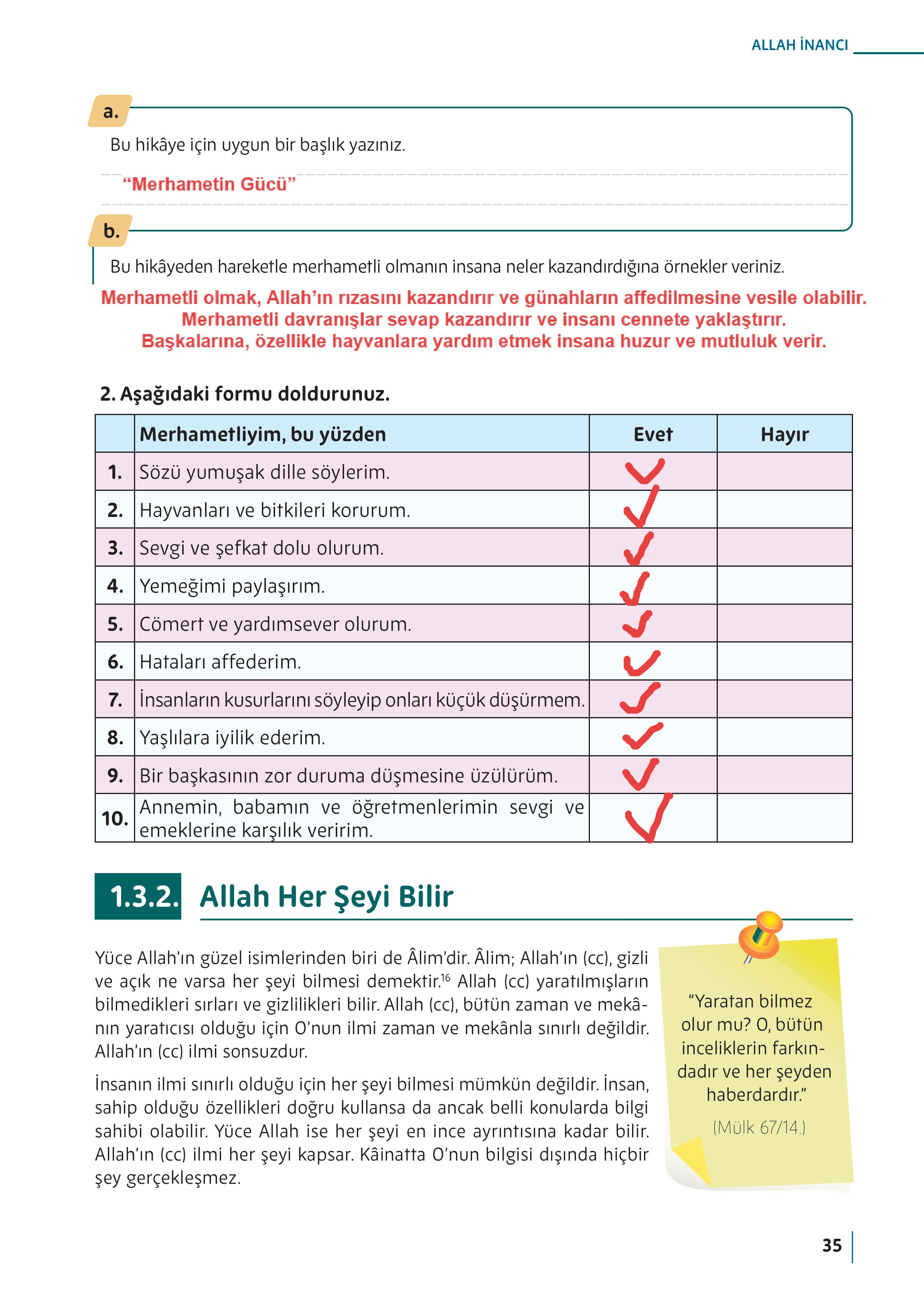 5. Sınıf Meb Yayınları Din Kültürü Ve Ahlak Bilgisi Ders Kitabı Sayfa 35 Cevapları