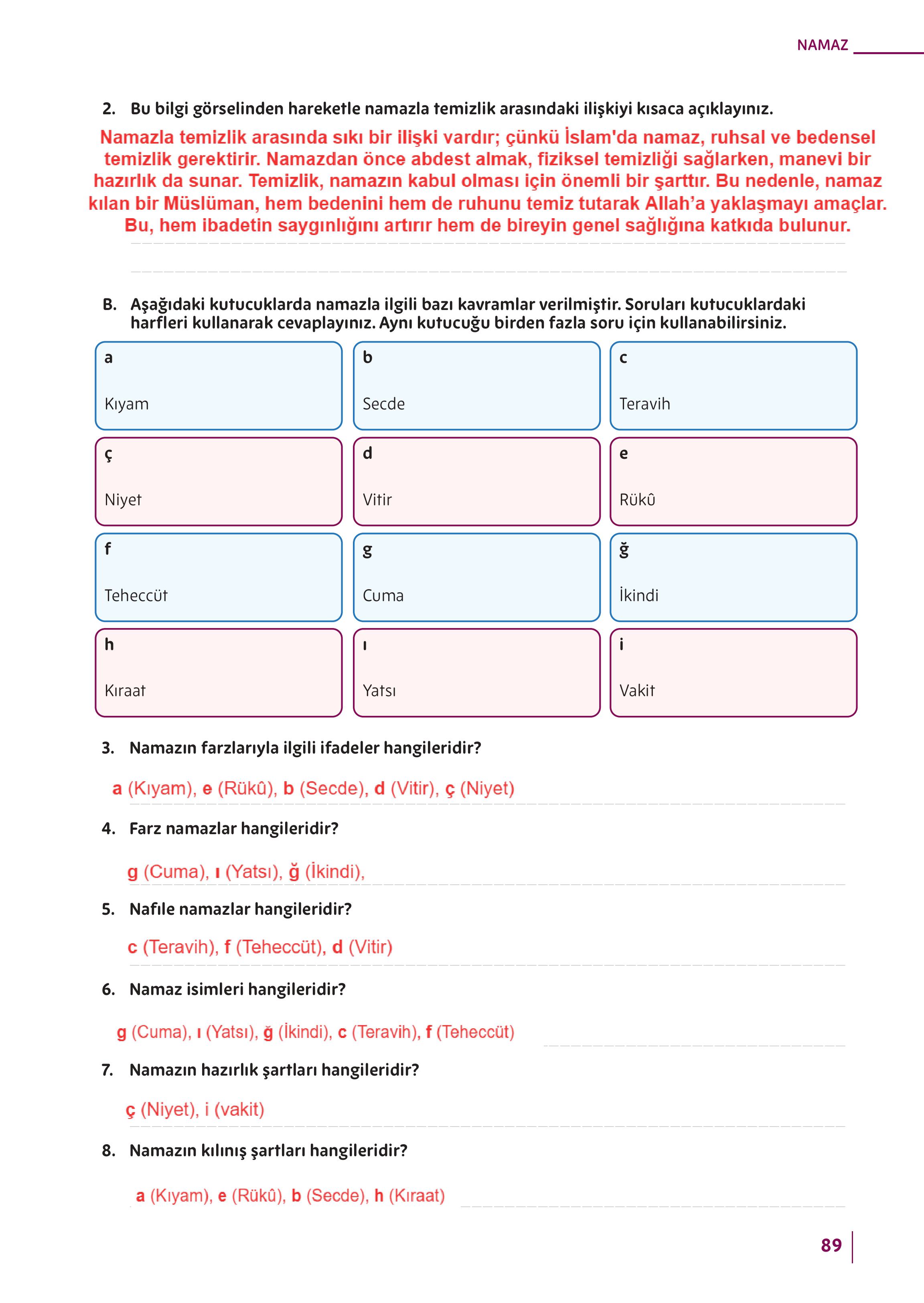 5. Sınıf Meb Yayınları Din Kültürü Ve Ahlak Bilgisi Ders Kitabı Sayfa 89 Cevapları