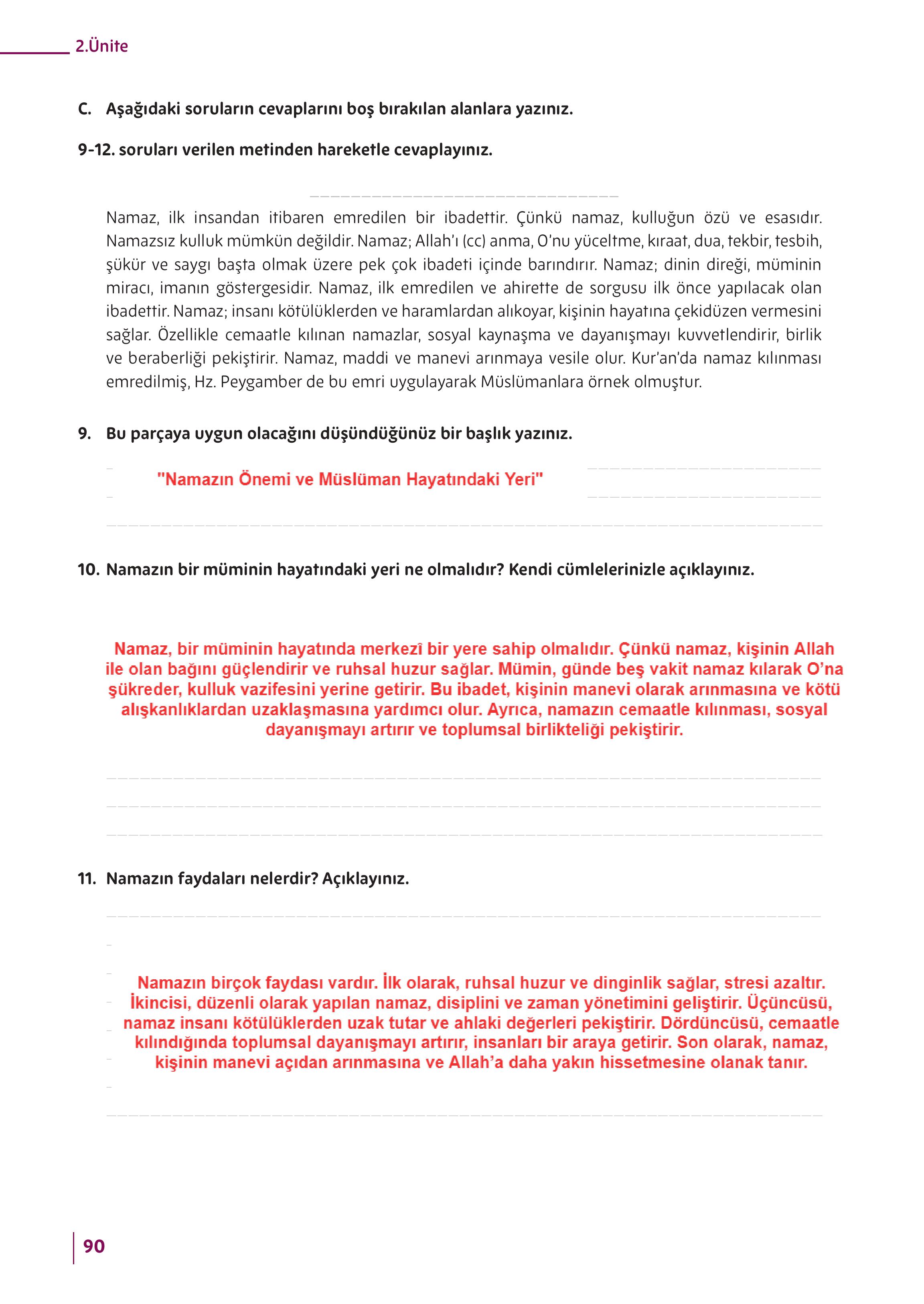 5. Sınıf Meb Yayınları Din Kültürü Ve Ahlak Bilgisi Ders Kitabı Sayfa 90 Cevapları