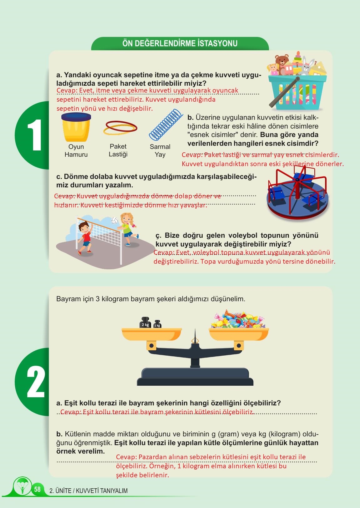 5. Sınıf Meb Yayınları Fen Bilimleri Ders Kitabı Sayfa 58 Cevapları