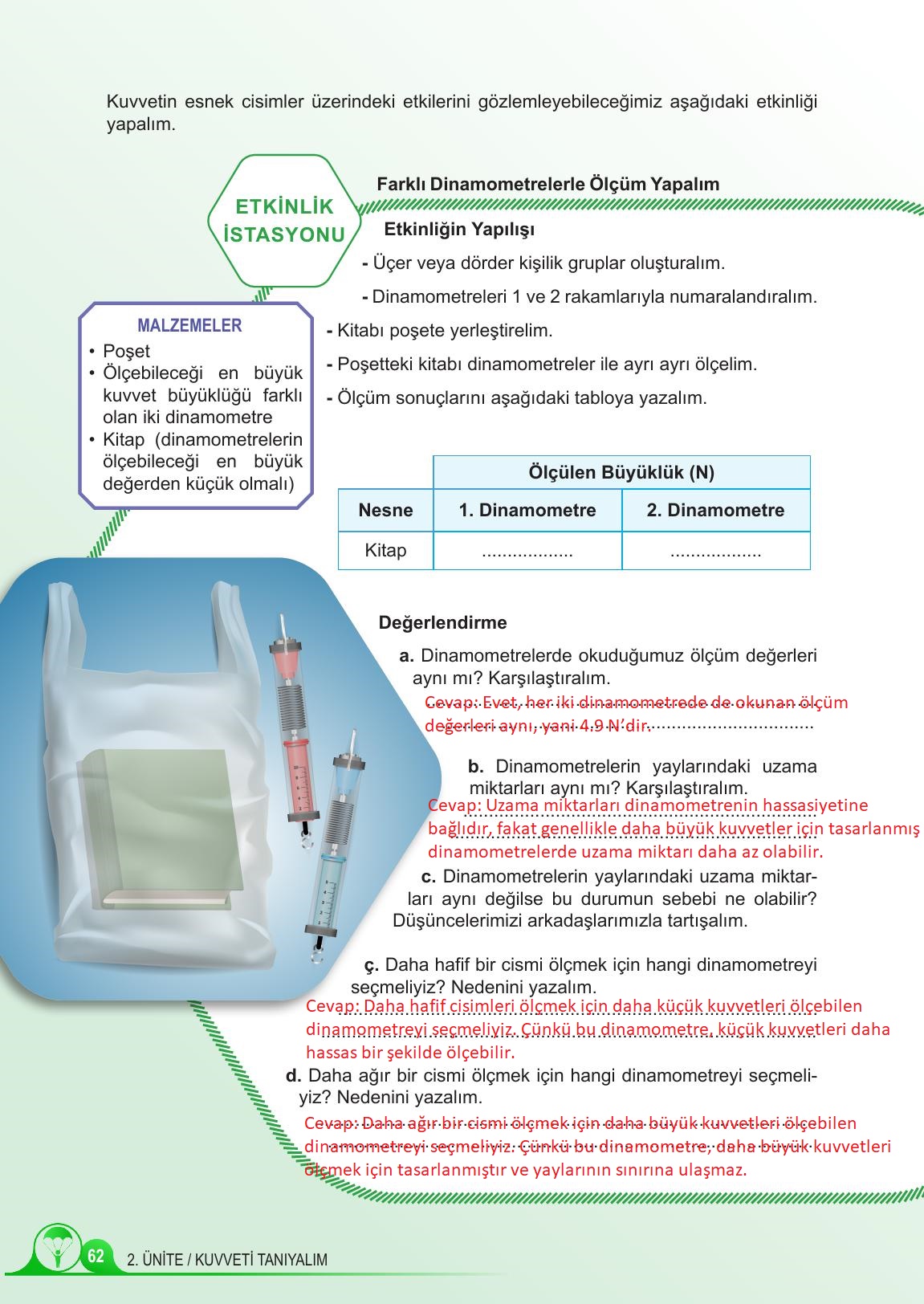 5. Sınıf Meb Yayınları Fen Bilimleri Ders Kitabı Sayfa 62 Cevapları