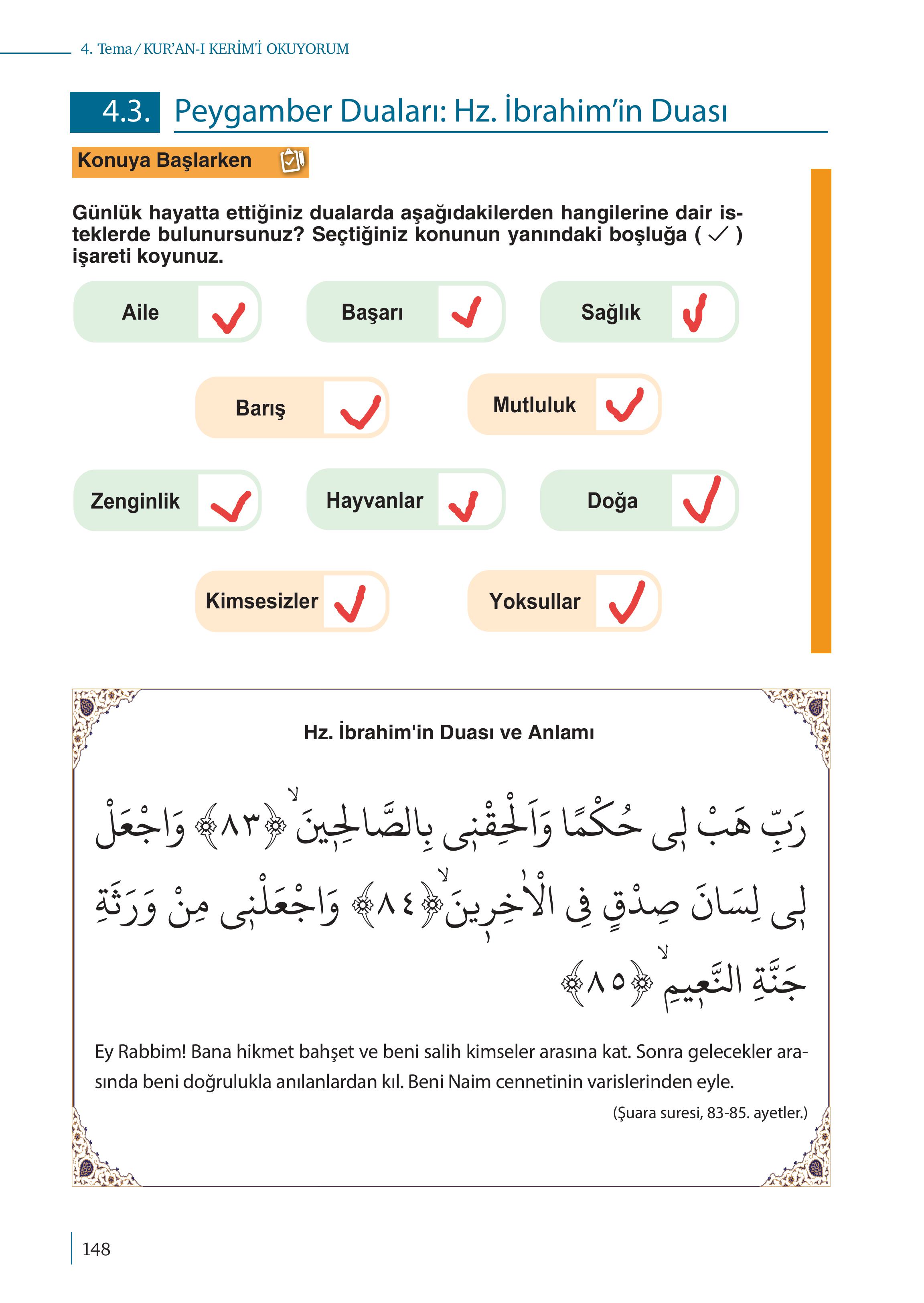 5. Sınıf Meb Yayınları Kur'an- Kerim Ders Kitabı Sayfa 148 Cevapları
