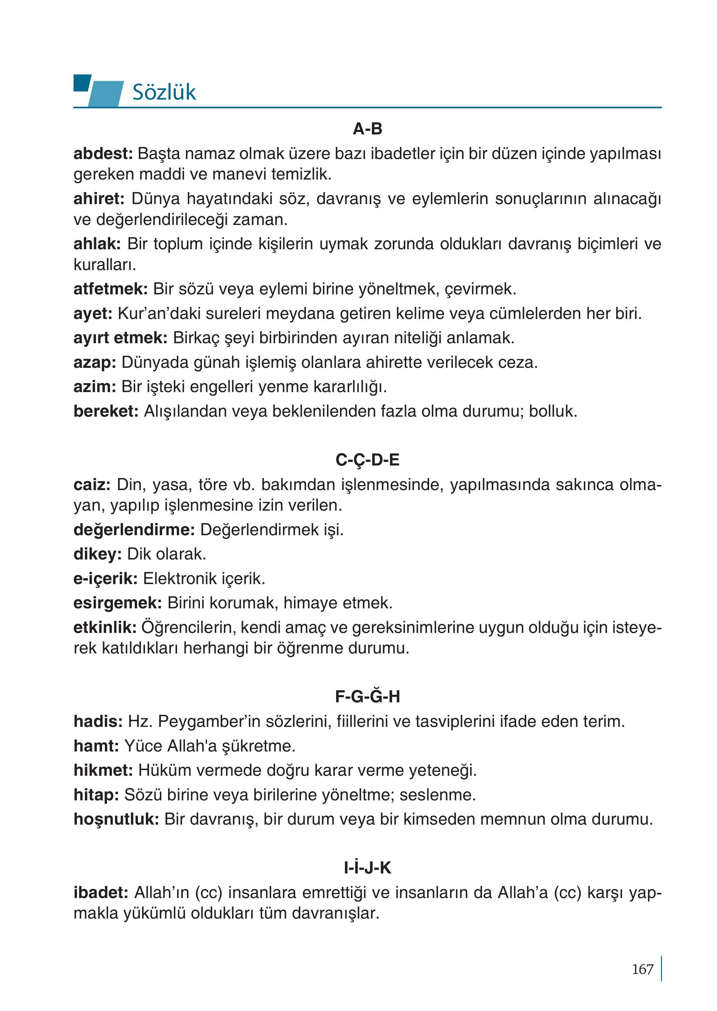 5. Sınıf Meb Yayınları Kur'an- Kerim Ders Kitabı Sayfa 167 Cevapları