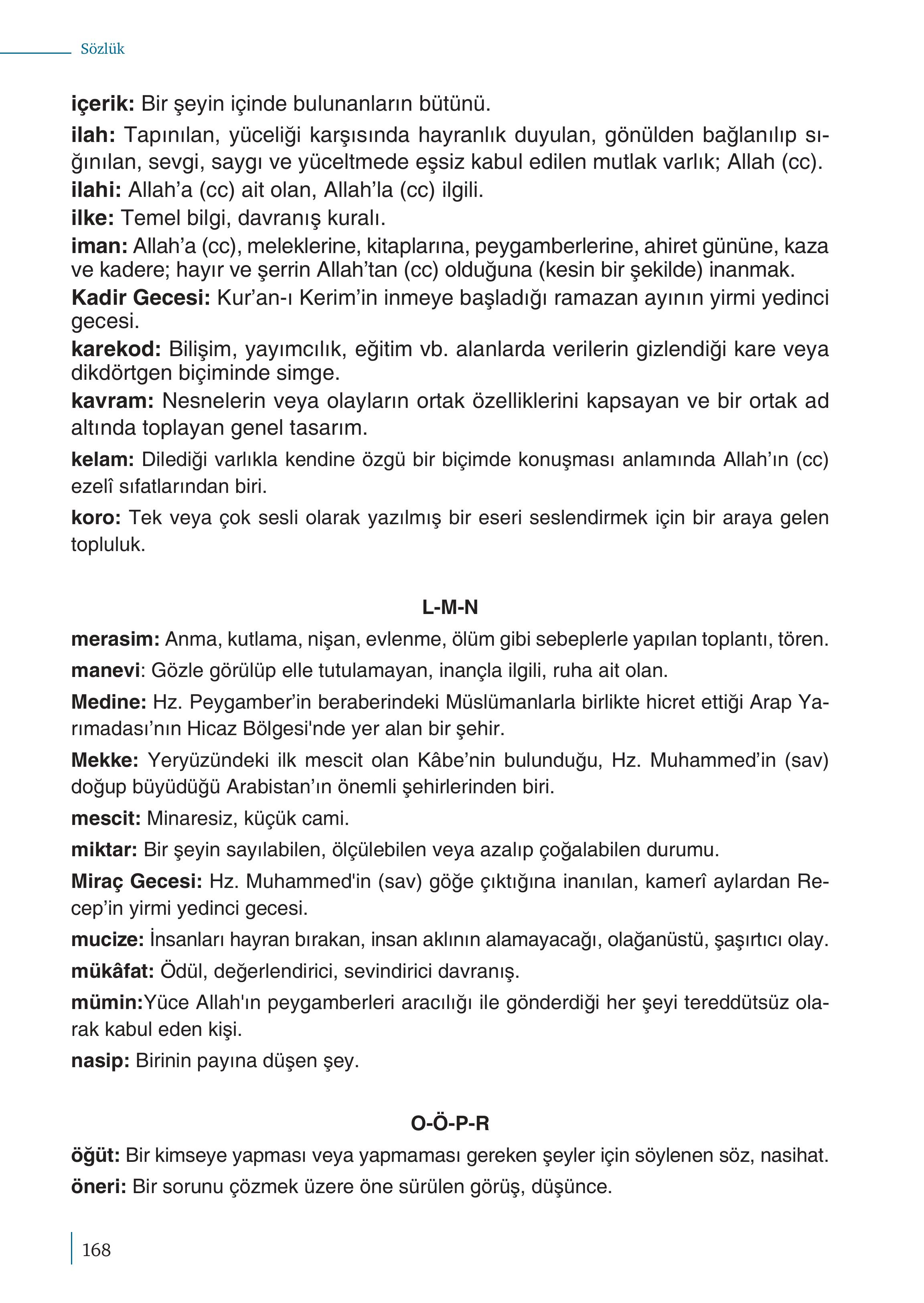 5. Sınıf Meb Yayınları Kur'an- Kerim Ders Kitabı Sayfa 168 Cevapları