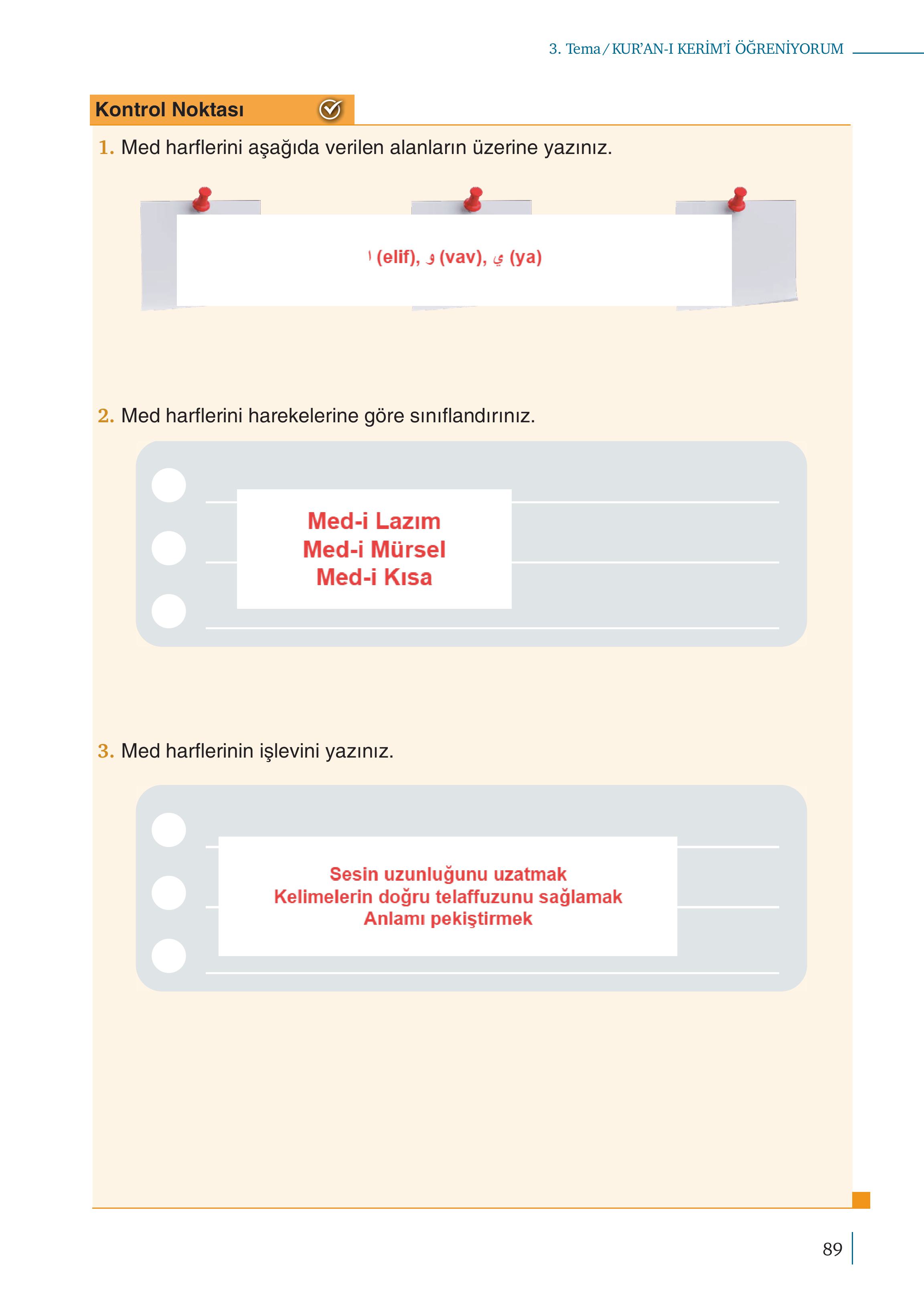 5. Sınıf Meb Yayınları Kur'an- Kerim Ders Kitabı Sayfa 89 Cevapları