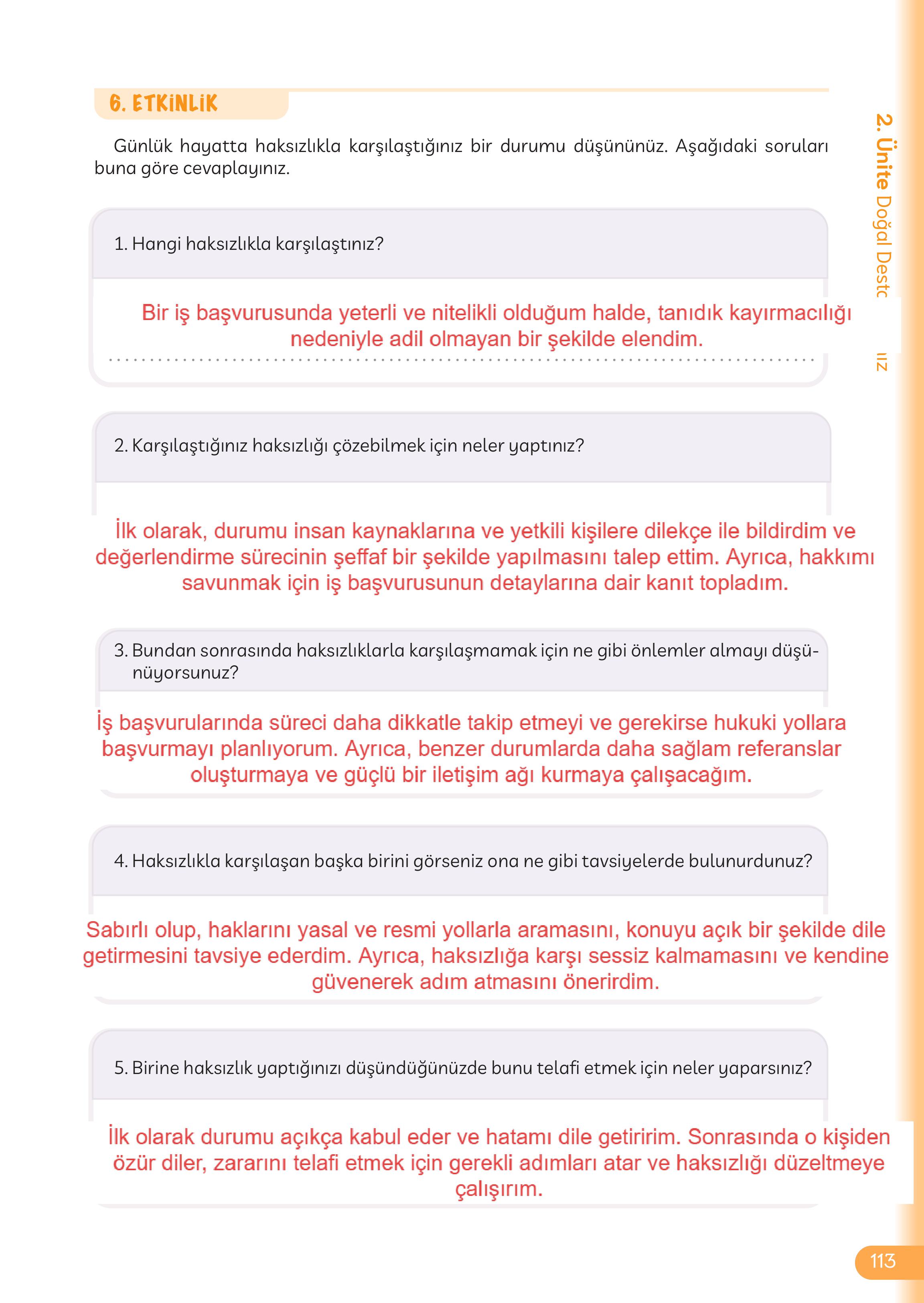 5. Sınıf Meb Yayınları Masal Ve Destanlarımız Ders Kitabı Sayfa 114 Cevapları