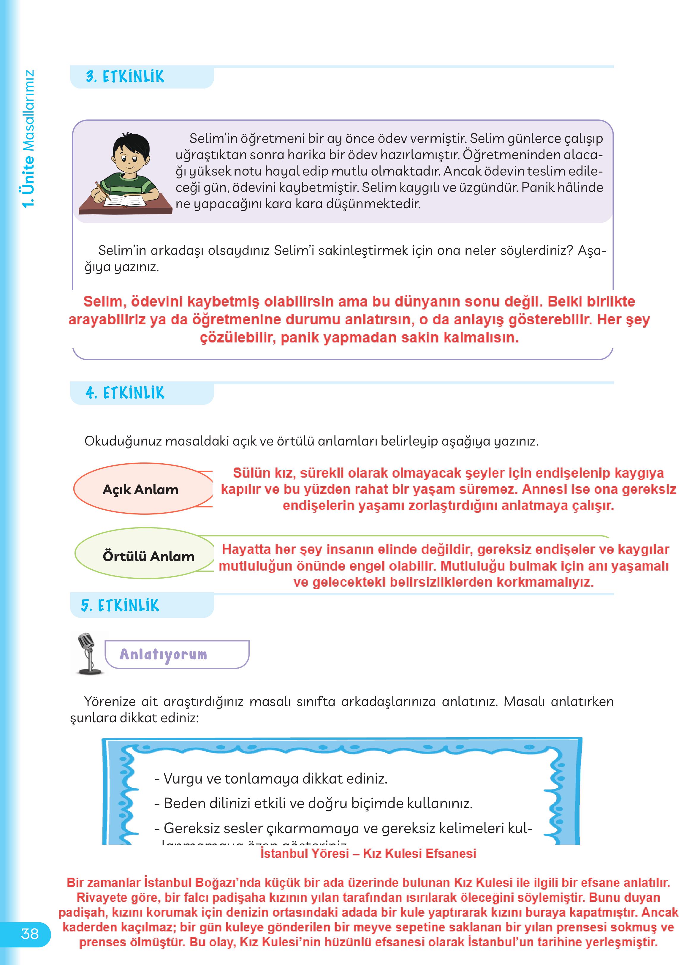 5. Sınıf Meb Yayınları Masal Ve Destanlarımız Ders Kitabı Sayfa 39 Cevapları