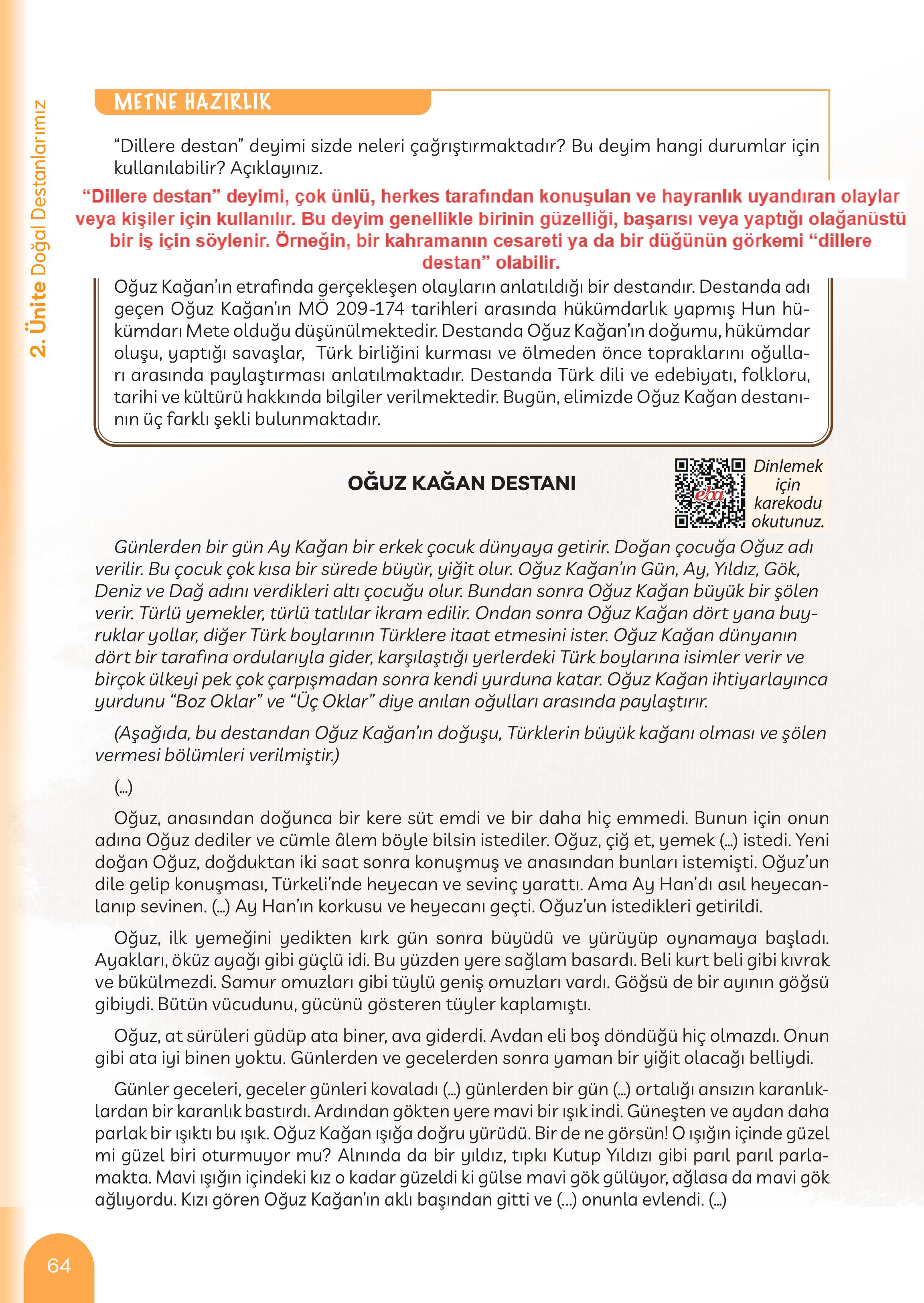 5. Sınıf Meb Yayınları Masal Ve Destanlarımız Ders Kitabı Sayfa 65 Cevapları