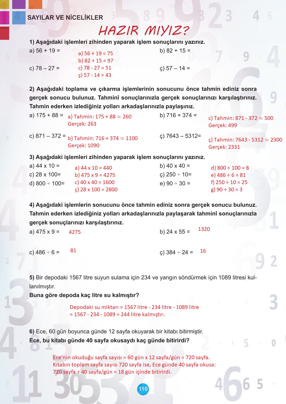 5. Sınıf Meb Yayınları Matematik Ders Kitabı Sayfa 110 Cevapları