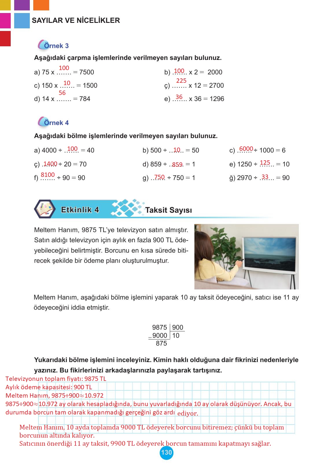 5. Sınıf Meb Yayınları Matematik Ders Kitabı Sayfa 130 Cevapları