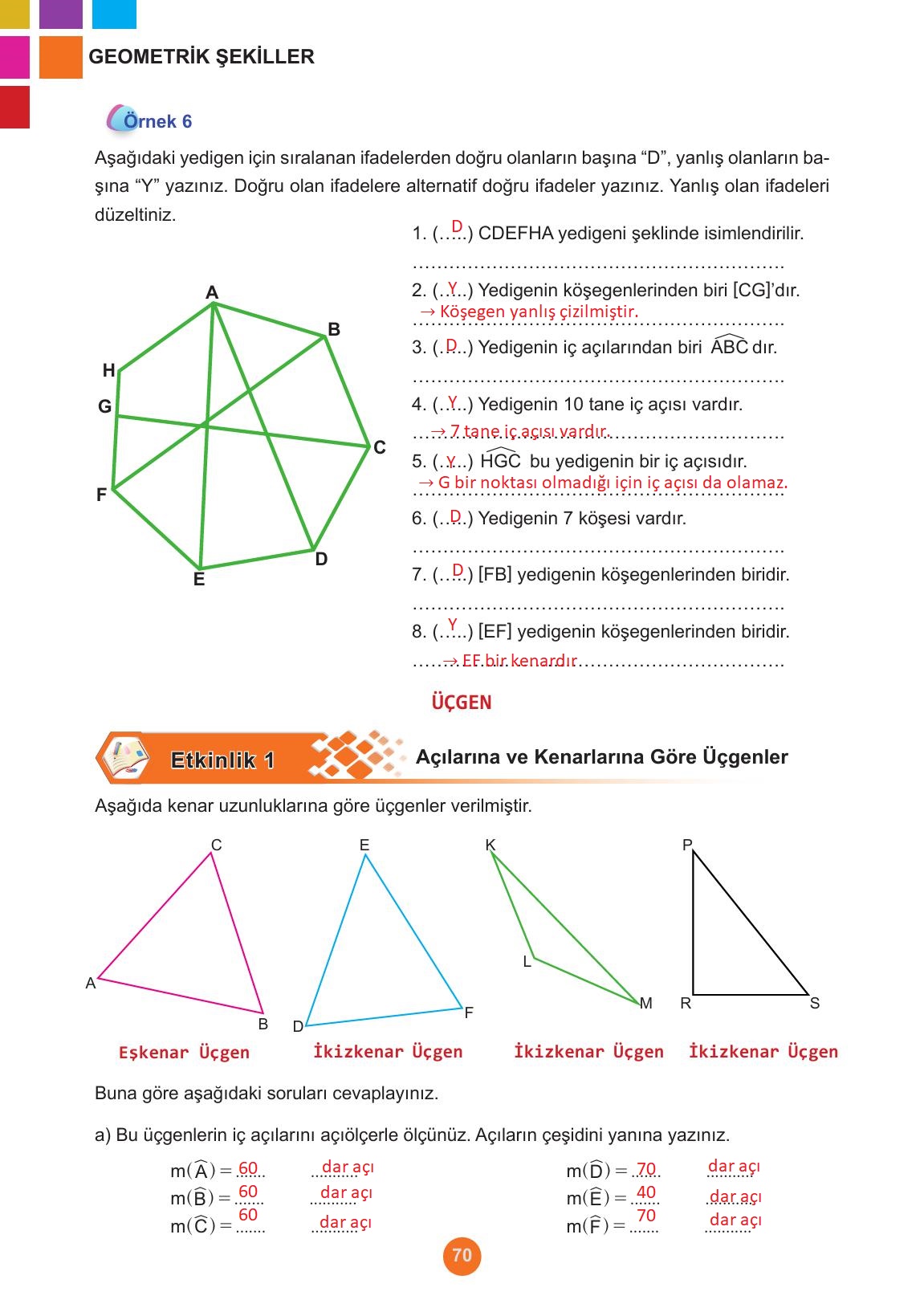 5. Sınıf Meb Yayınları Matematik Ders Kitabı Sayfa 70 Cevapları