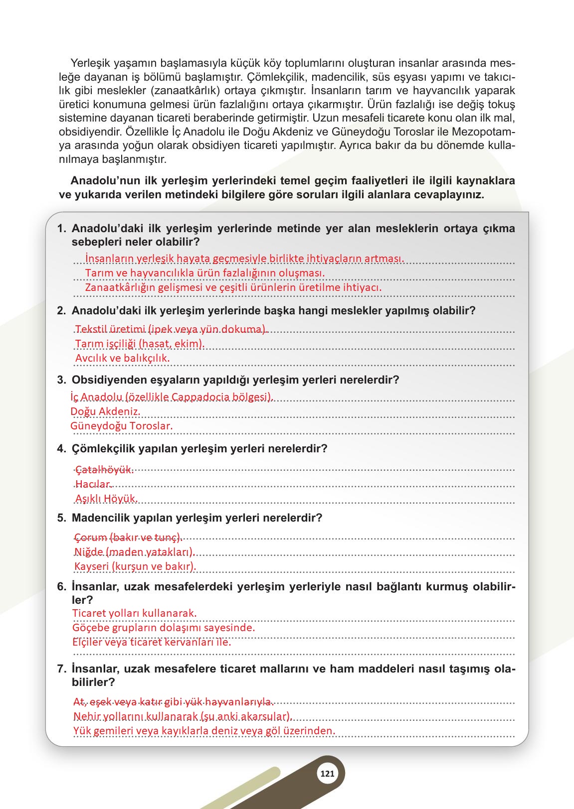 5. Sınıf Meb Yayınları Sosyal Bilgiler Ders Kitabı Sayfa 121 Cevapları