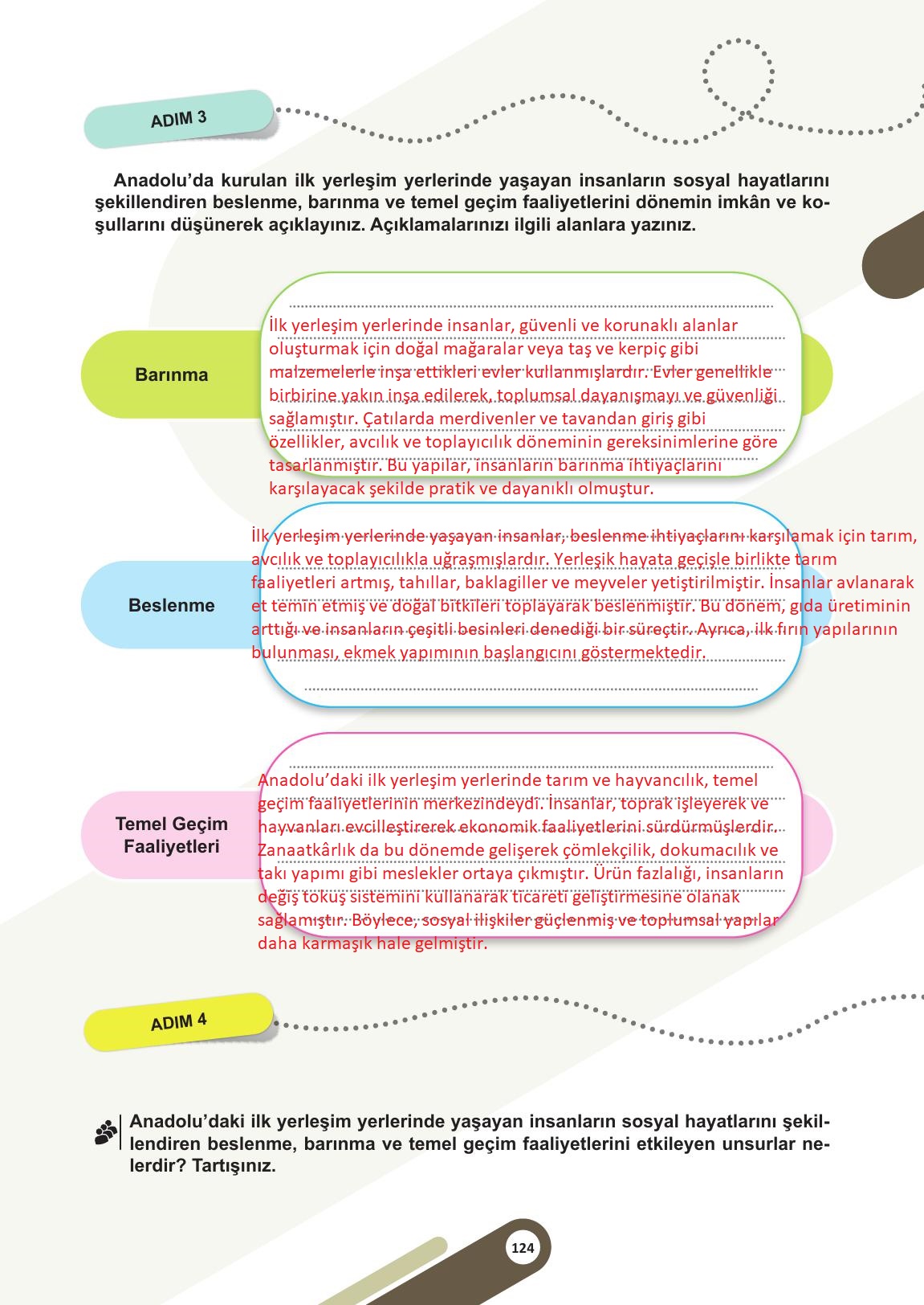 5. Sınıf Meb Yayınları Sosyal Bilgiler Ders Kitabı Sayfa 124 Cevapları