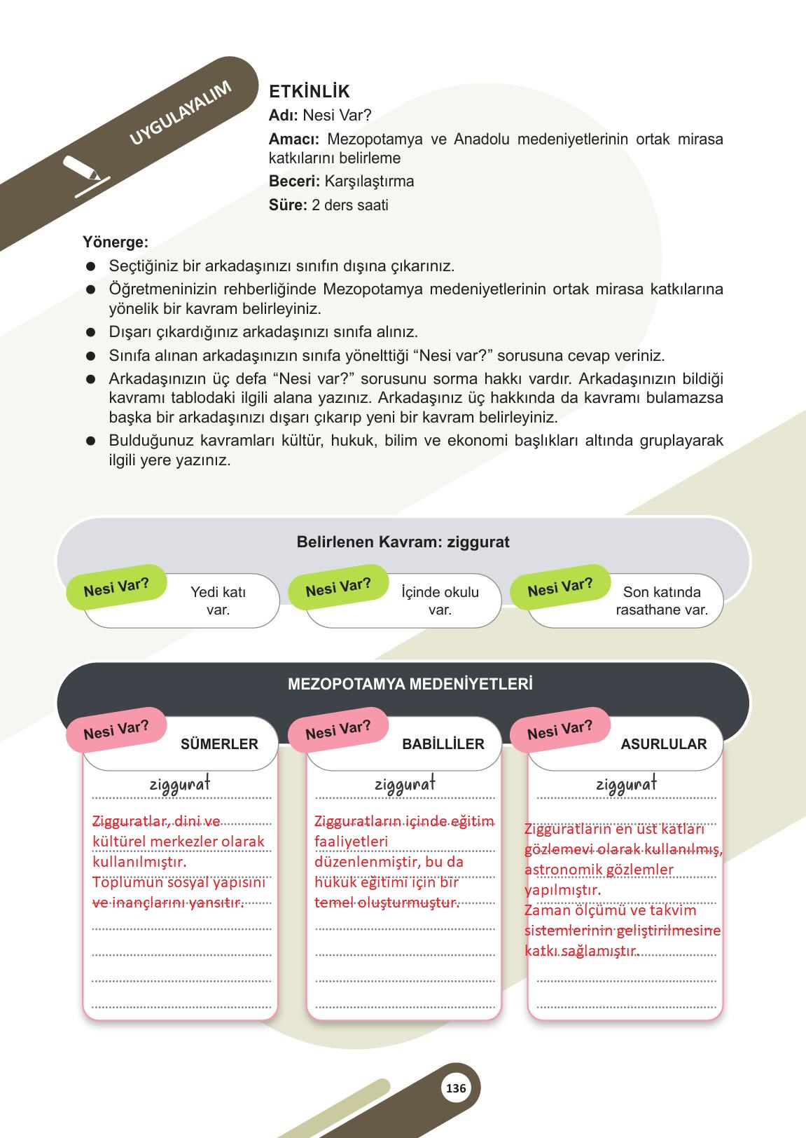 5. Sınıf Meb Yayınları Sosyal Bilgiler Ders Kitabı Sayfa 136 Cevapları