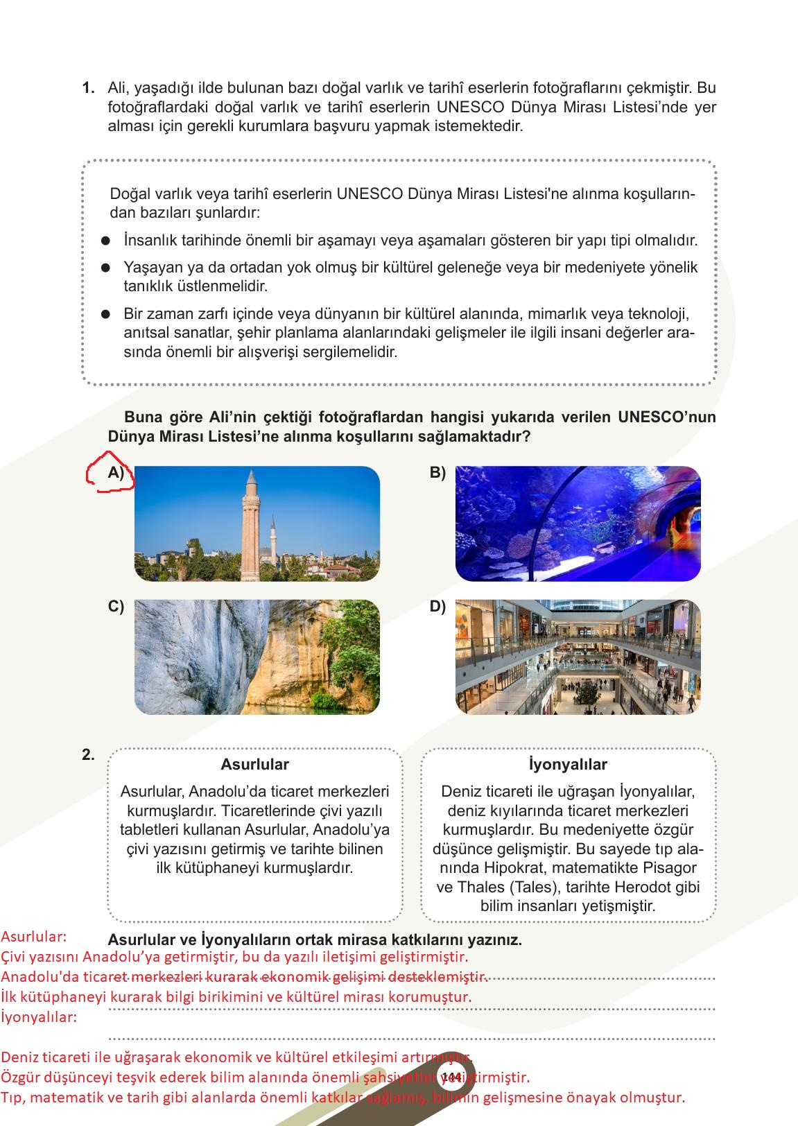 5. Sınıf Meb Yayınları Sosyal Bilgiler Ders Kitabı Sayfa 144 Cevapları