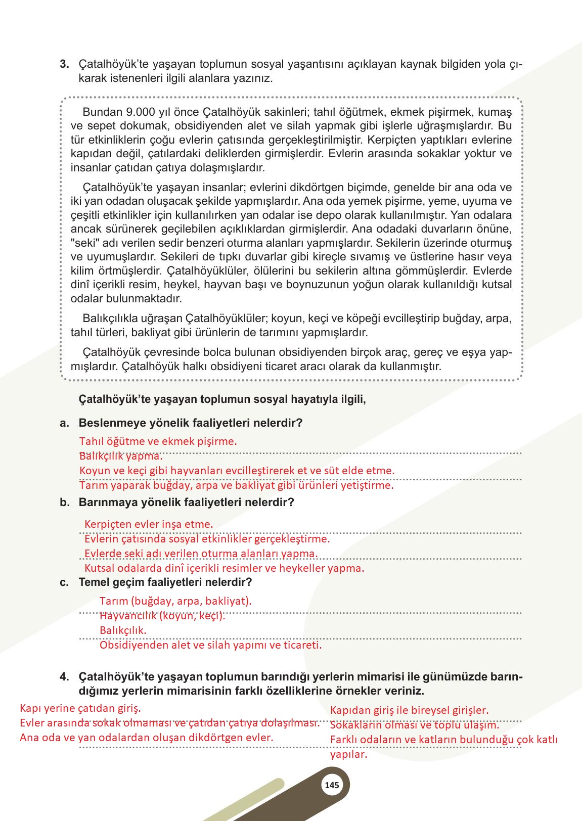 5. Sınıf Meb Yayınları Sosyal Bilgiler Ders Kitabı Sayfa 145 Cevapları