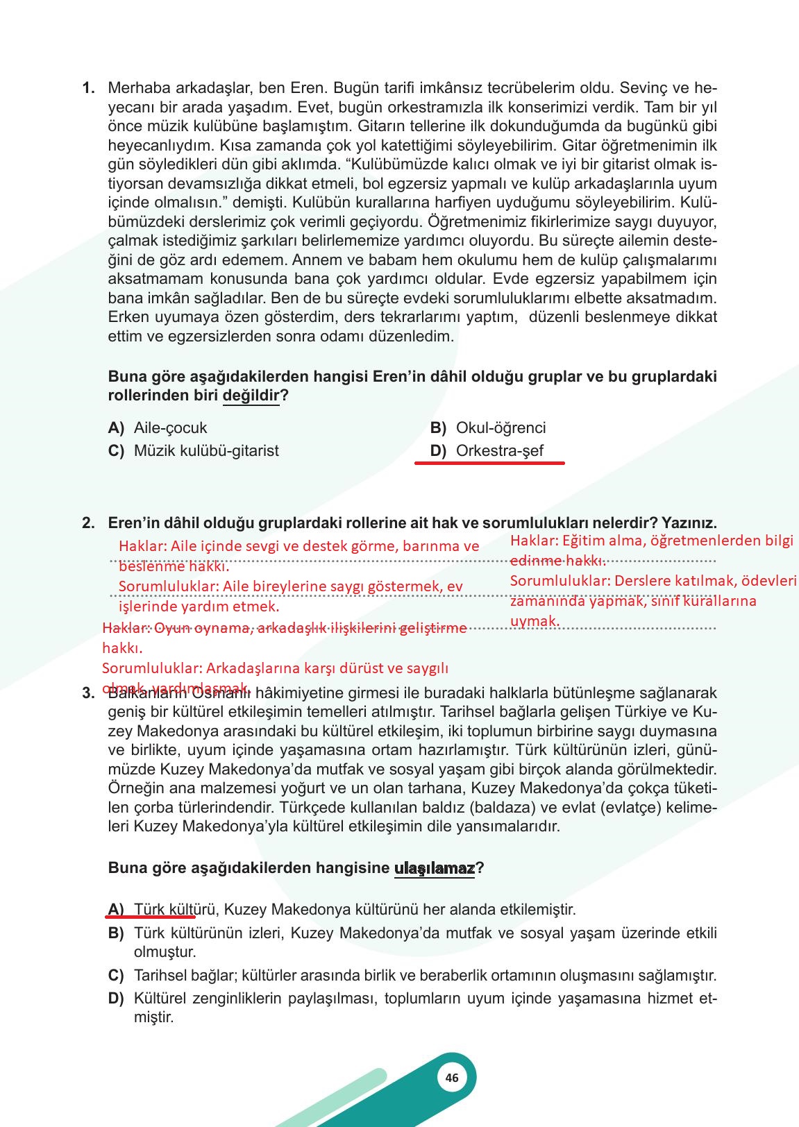 5. Sınıf Meb Yayınları Sosyal Bilgiler Ders Kitabı Sayfa 46 Cevapları