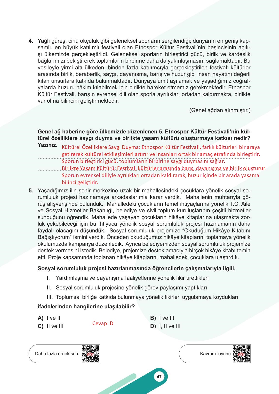 5. Sınıf Meb Yayınları Sosyal Bilgiler Ders Kitabı Sayfa 47 Cevapları