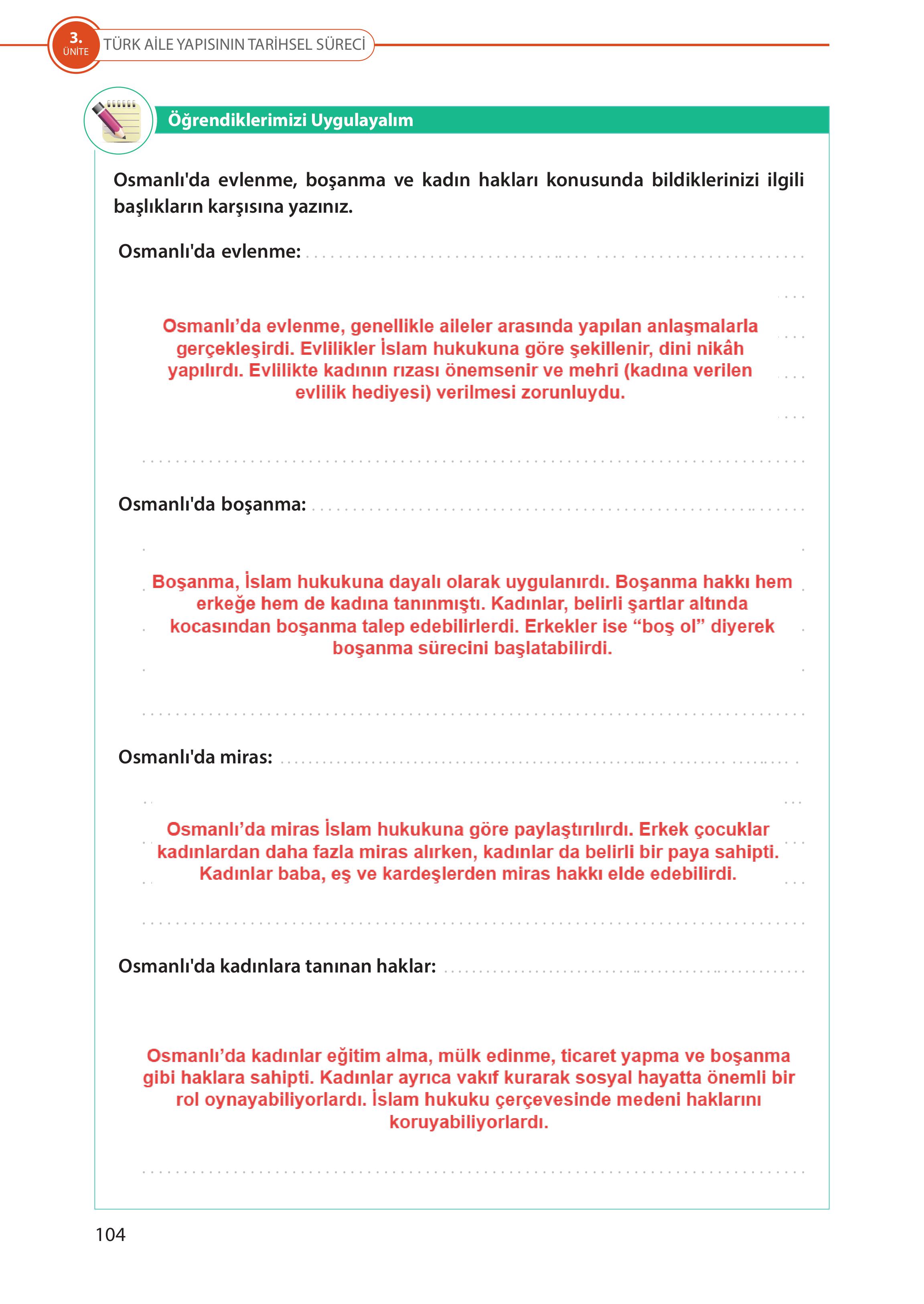 5. Sınıf Meb Yayınları Türk Sosyal Hayatında Aile Ders Kitabı Sayfa 104 Cevapları 5. Sınıf Meb Yayınları Türk Sosyal Hayatında Aile Ders Kitabı Sayfa 104 Cevapları