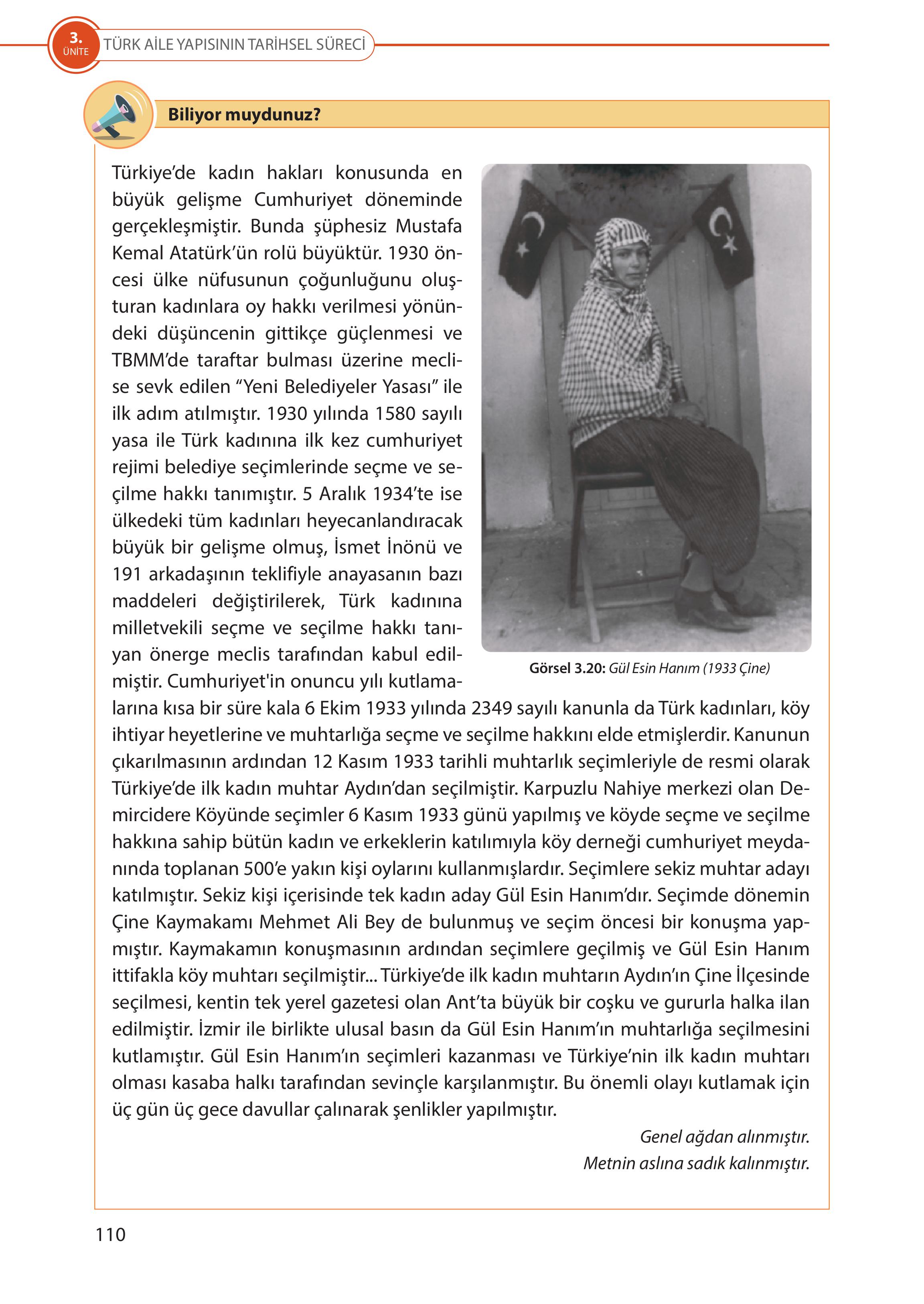 5. Sınıf Meb Yayınları Türk Sosyal Hayatında Aile Ders Kitabı Sayfa 110 Cevapları