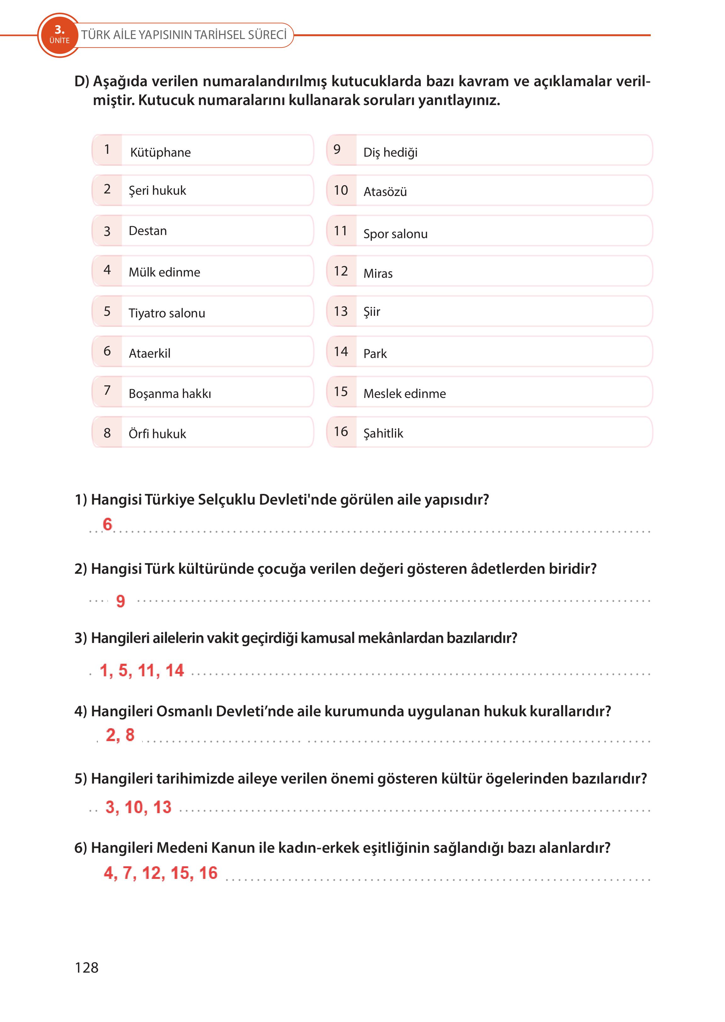 5. Sınıf Meb Yayınları Türk Sosyal Hayatında Aile Ders Kitabı Sayfa 128 Cevapları 5. Sınıf Meb Yayınları Türk Sosyal Hayatında Aile Ders Kitabı Sayfa 128 Cevapları