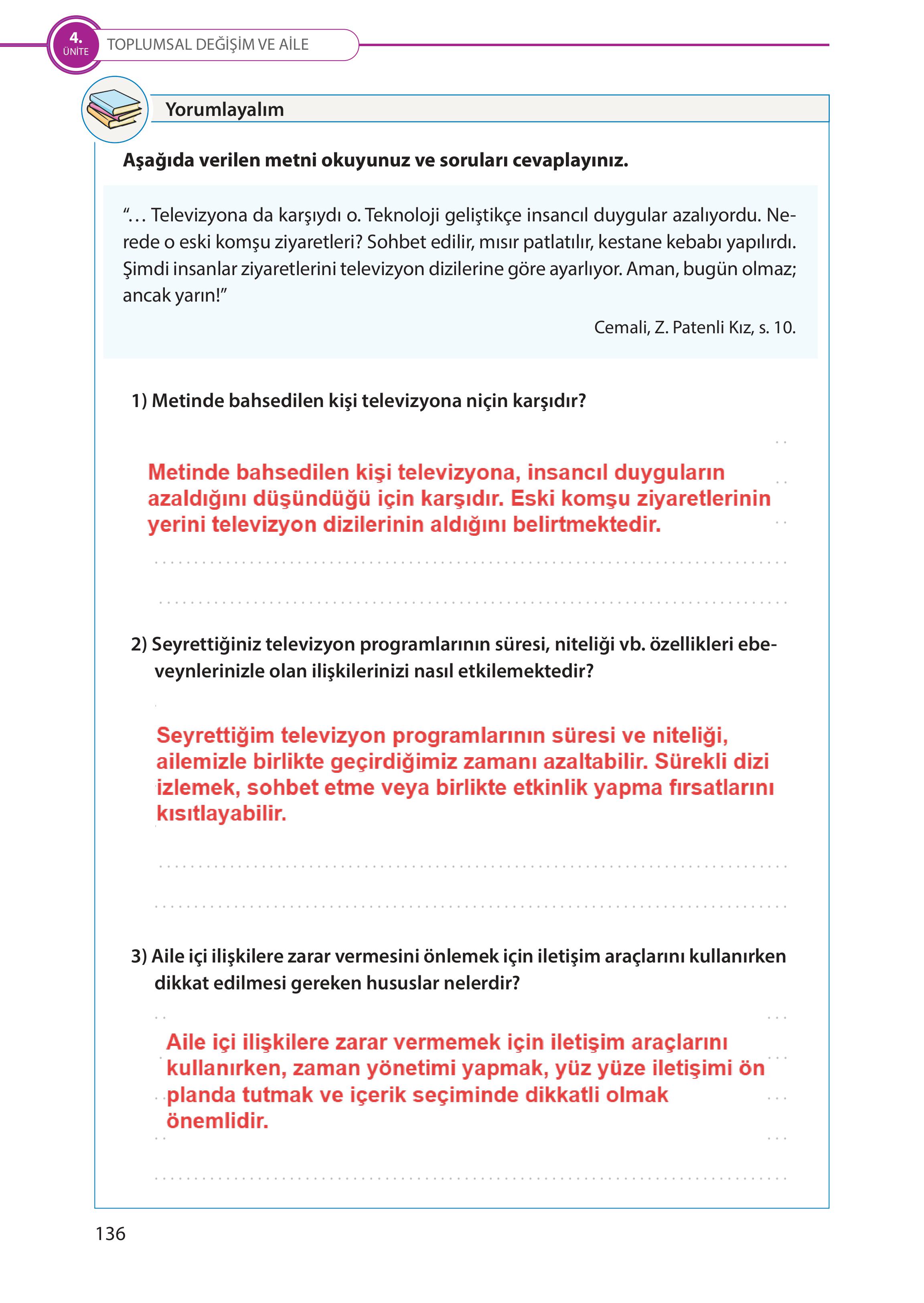 5. Sınıf Meb Yayınları Türk Sosyal Hayatında Aile Ders Kitabı Sayfa 136 Cevapları 5. Sınıf Meb Yayınları Türk Sosyal Hayatında Aile Ders Kitabı Sayfa 136 Cevapları