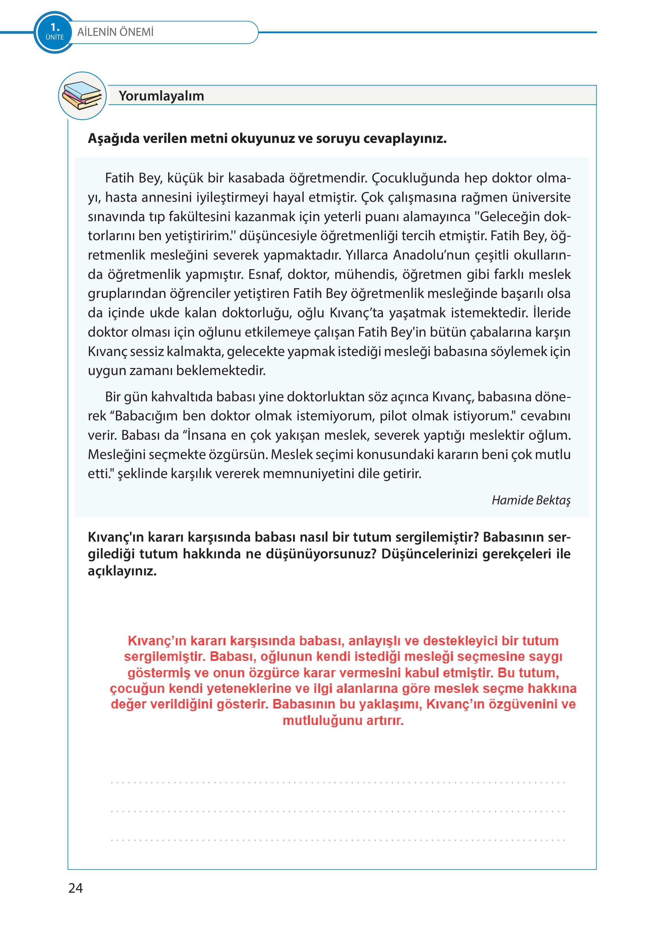5. Sınıf Meb Yayınları Türk Sosyal Hayatında Aile Ders Kitabı Sayfa 24 Cevapları