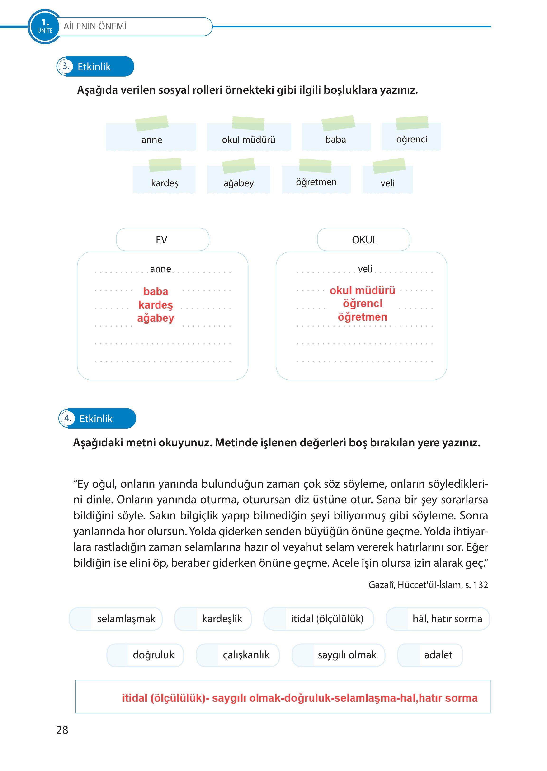 5. Sınıf Meb Yayınları Türk Sosyal Hayatında Aile Ders Kitabı Sayfa 28 Cevapları 5. Sınıf Meb Yayınları Türk Sosyal Hayatında Aile Ders Kitabı Sayfa 28 Cevapları