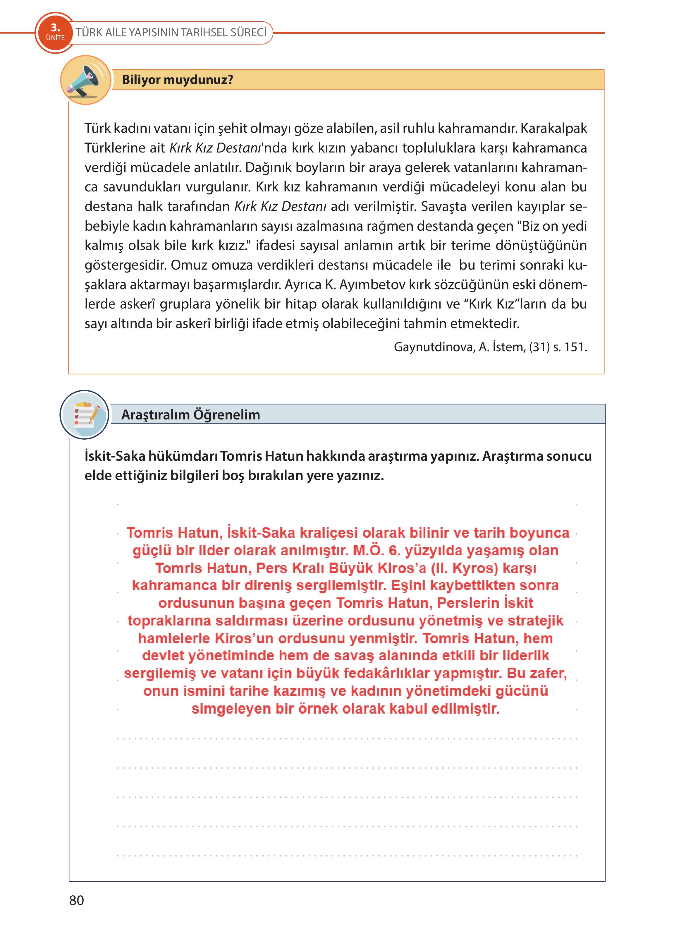 5. Sınıf Meb Yayınları Türk Sosyal Hayatında Aile Ders Kitabı Sayfa 80 Cevapları