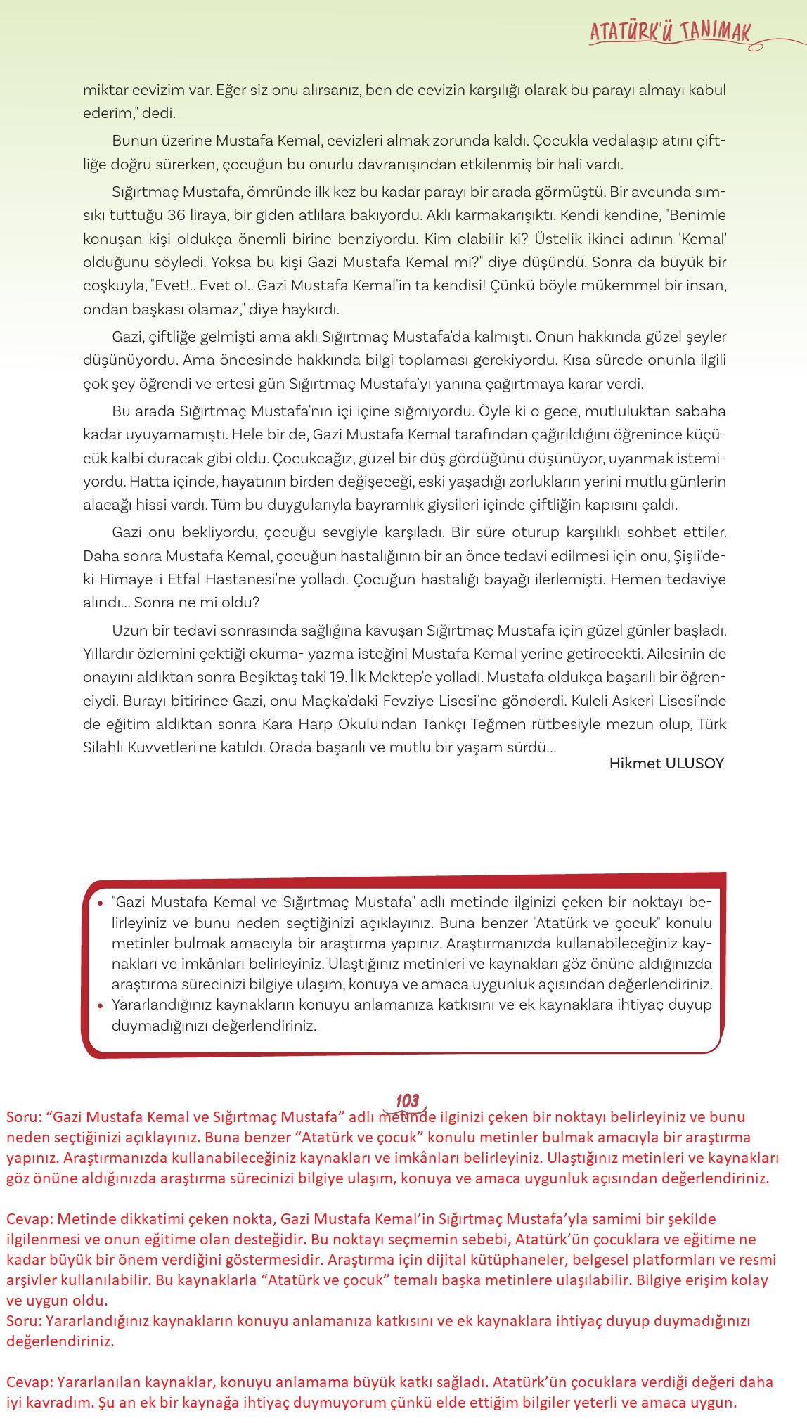 5. Sınıf Meb Yayınları Türkçe Ders Kitabı Sayfa 103 Cevapları