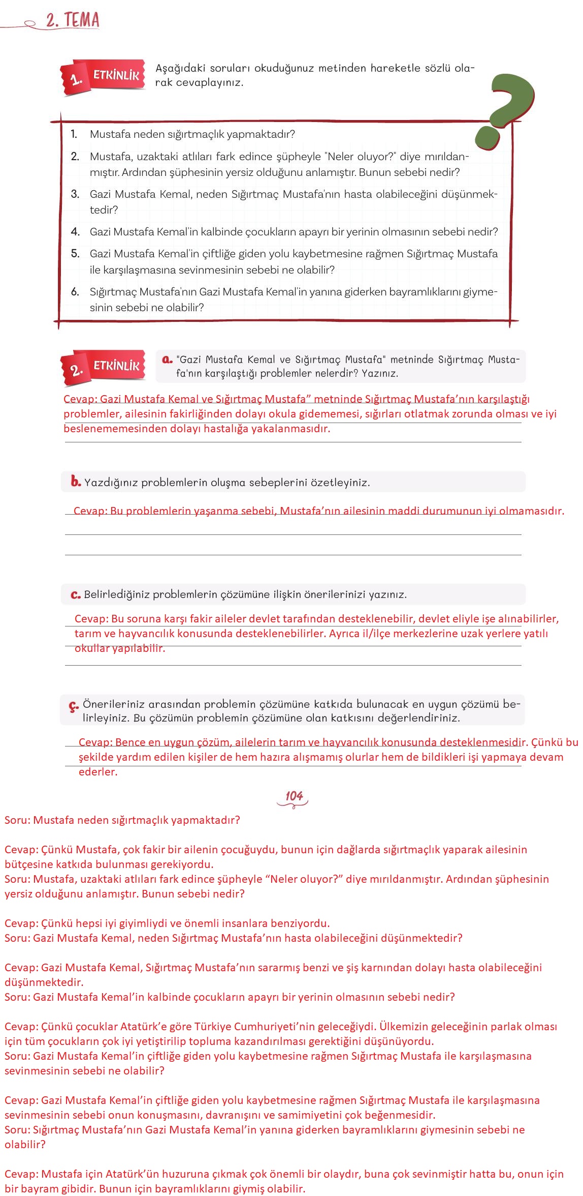 5. Sınıf Meb Yayınları Türkçe Ders Kitabı Sayfa 104 Cevapları