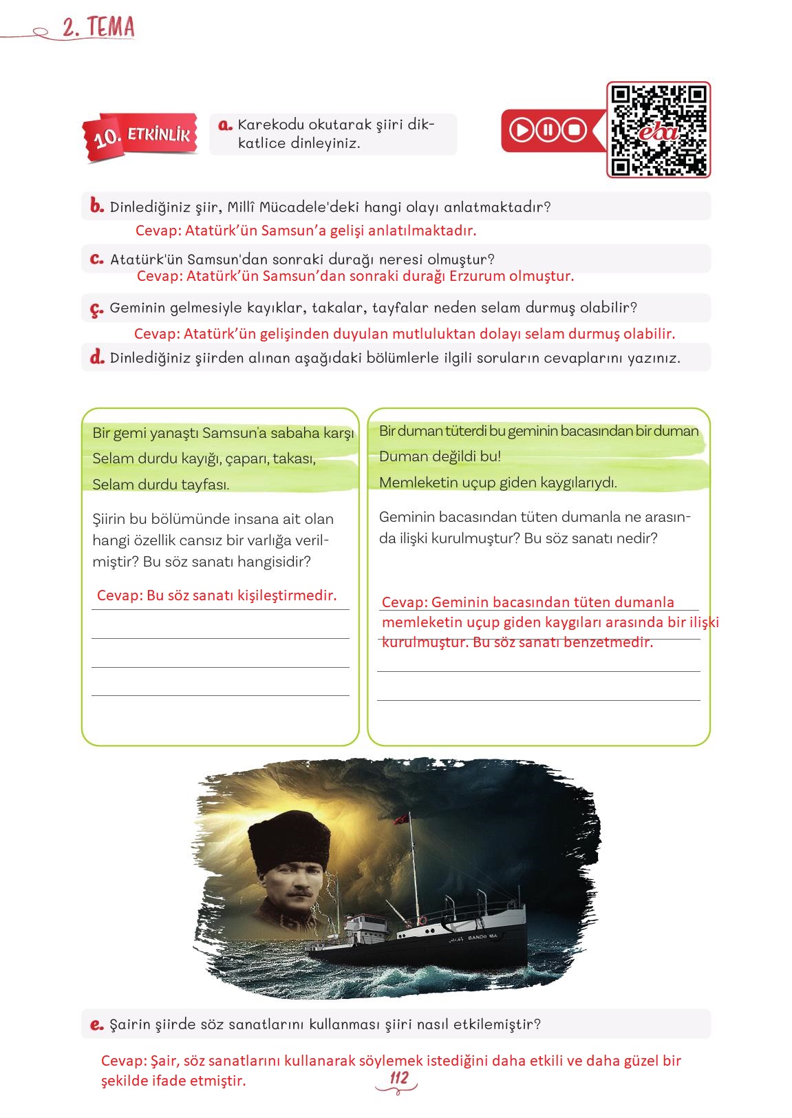 5. Sınıf Meb Yayınları Türkçe Ders Kitabı Sayfa 112 Cevapları