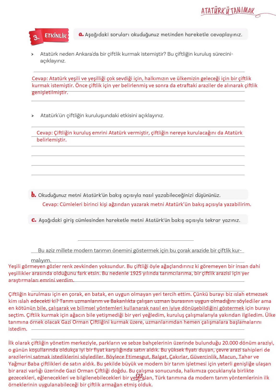 5. Sınıf Meb Yayınları Türkçe Ders Kitabı Sayfa 123 Cevapları