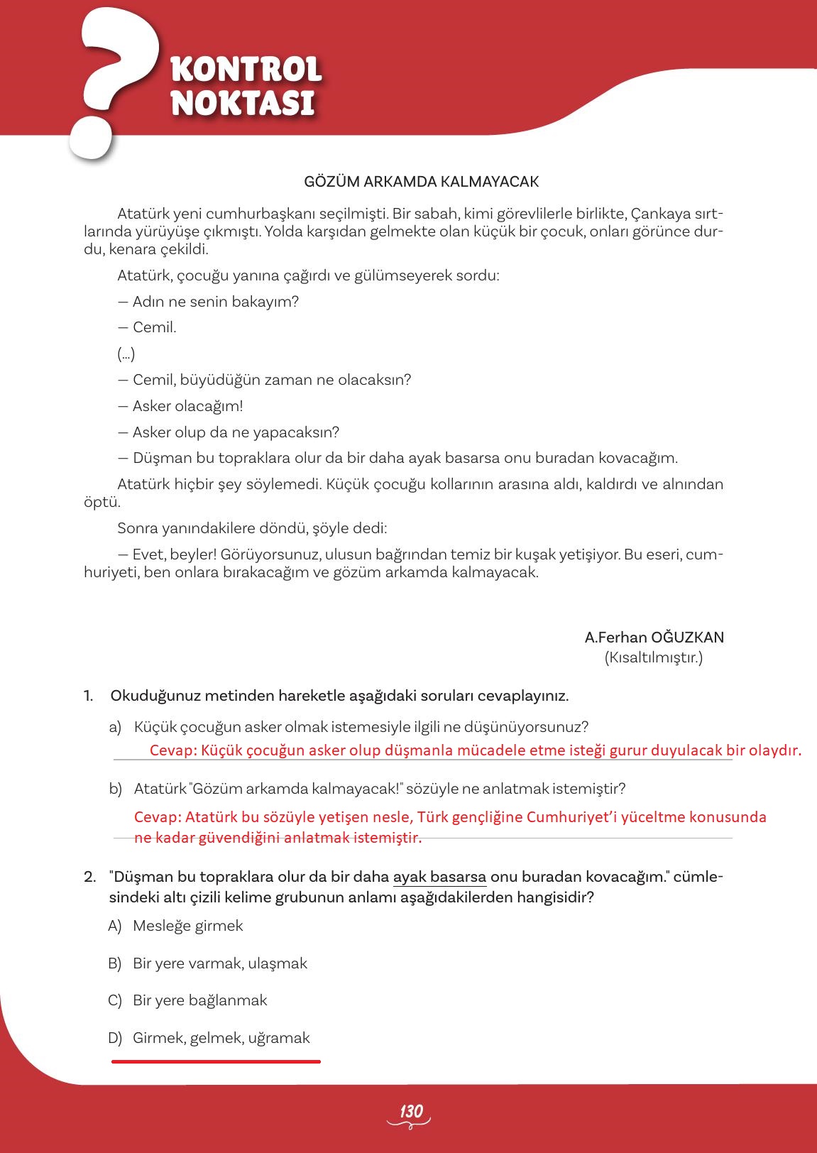 5. Sınıf Meb Yayınları Türkçe Ders Kitabı Sayfa 130 Cevapları