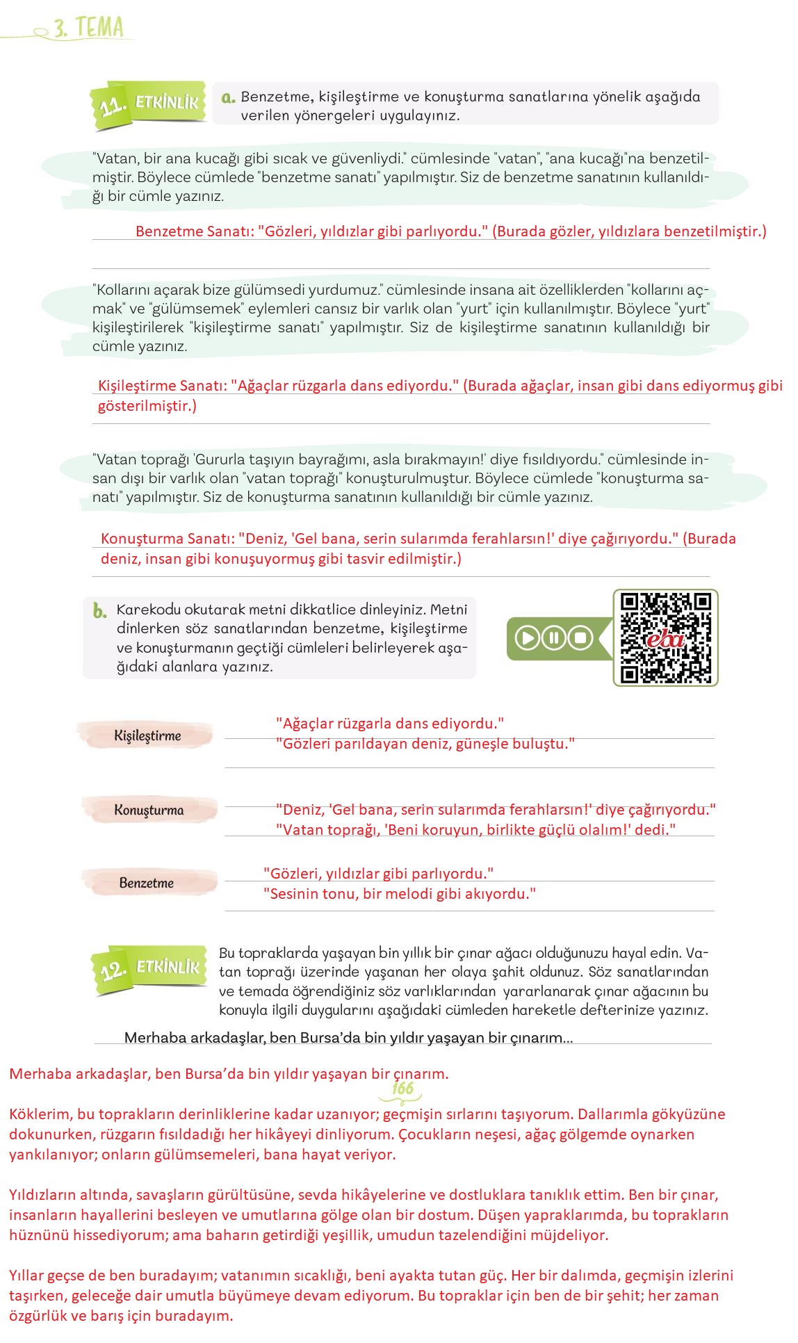 5. Sınıf Meb Yayınları Türkçe Ders Kitabı Sayfa 166 Cevapları